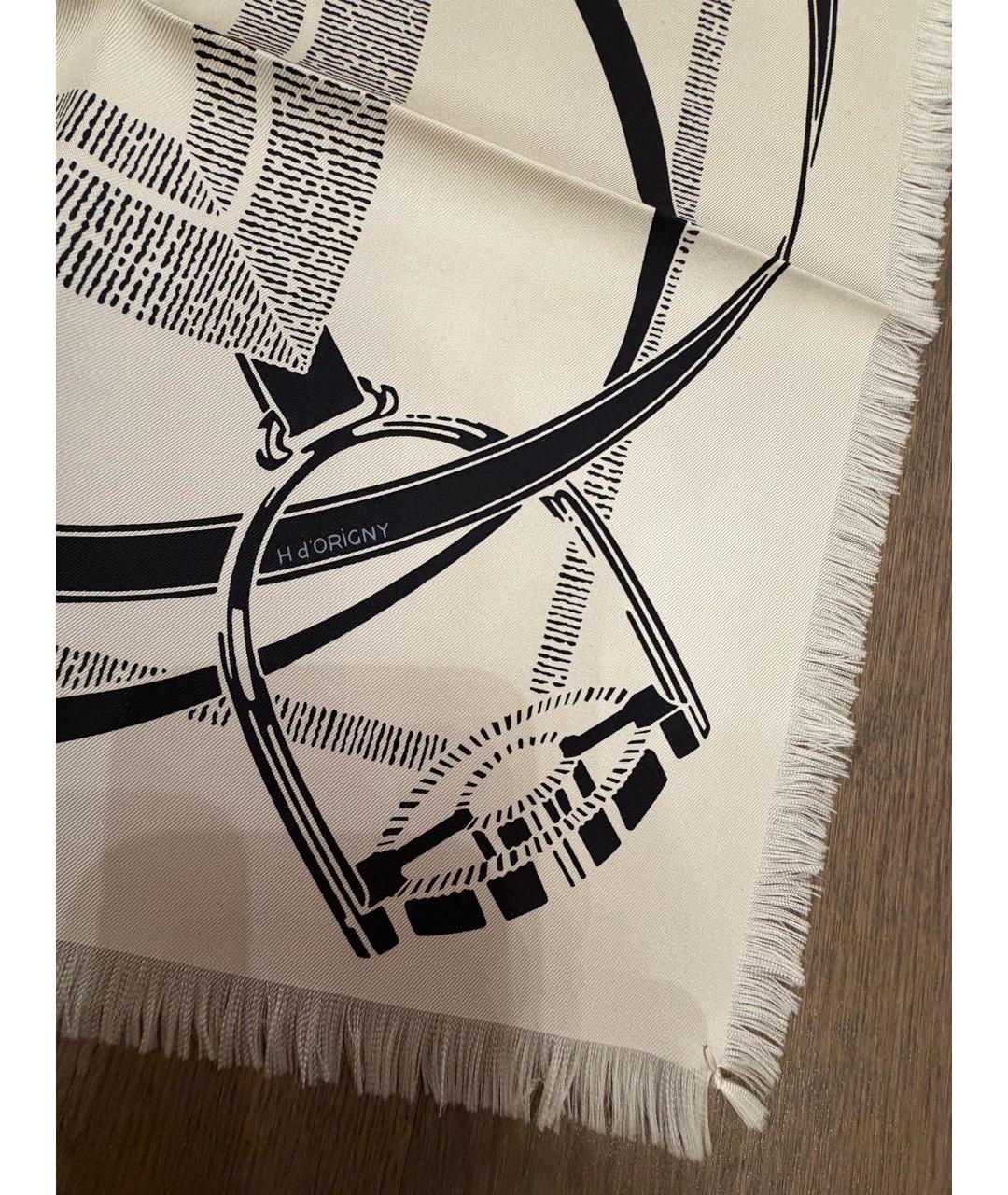 HERMES Белый шелковый шарф, фото 3