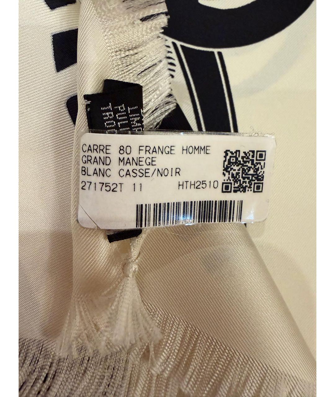 HERMES Белый шелковый шарф, фото 2