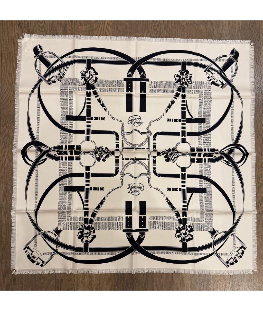 HERMES Белый шелковый шарф, фото 5