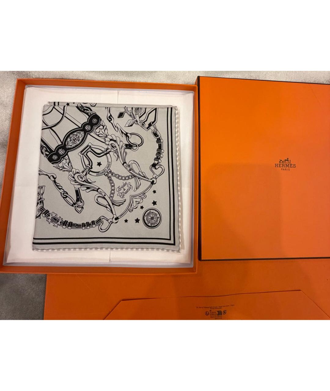 HERMES Серый шелковый платок, фото 3