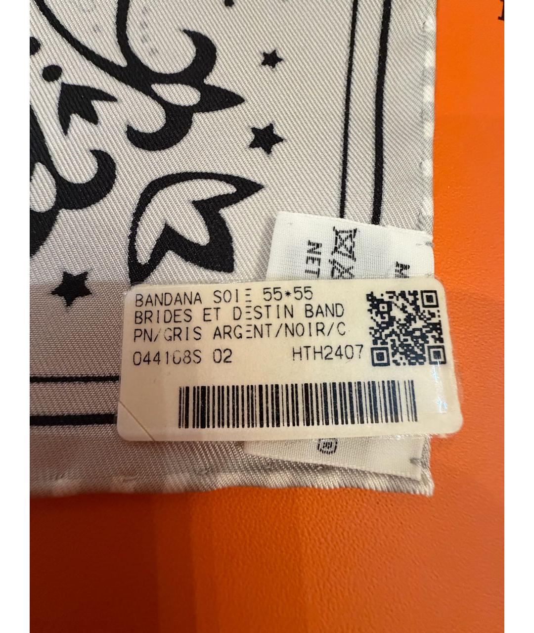 HERMES Серый шелковый платок, фото 2