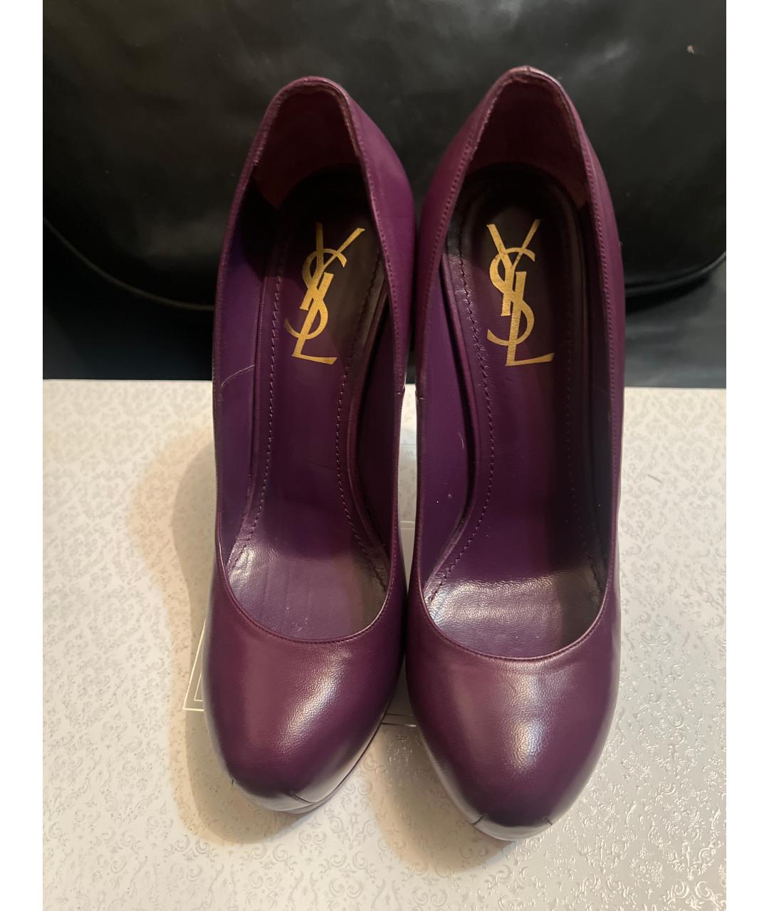 SAINT LAURENT Фиолетовые кожаные туфли, фото 2