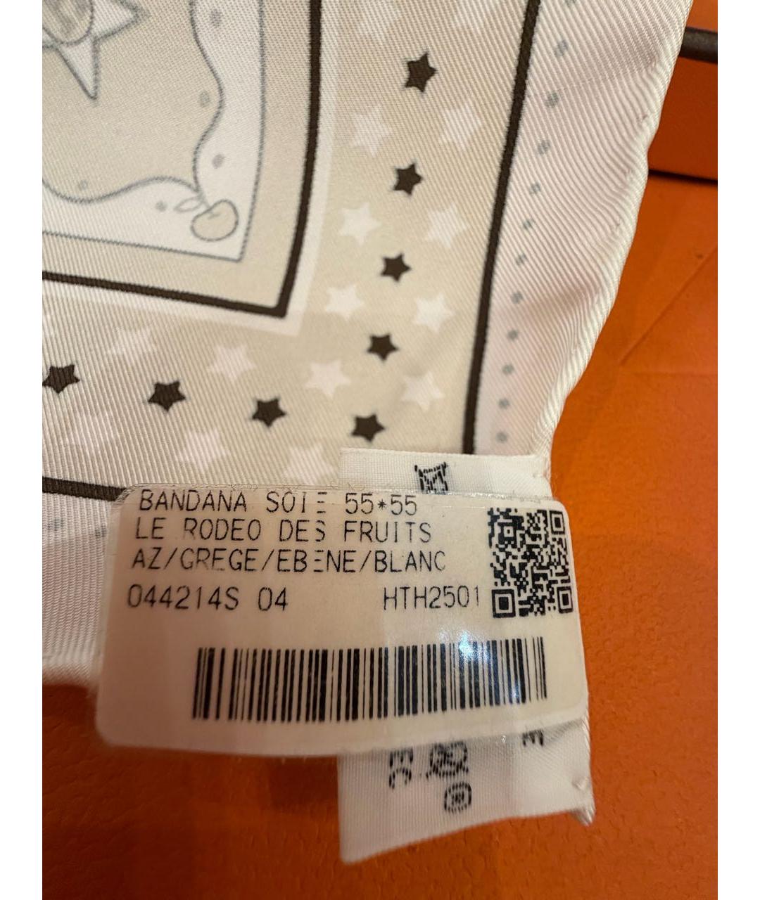 HERMES Бежевый шелковый платок, фото 2