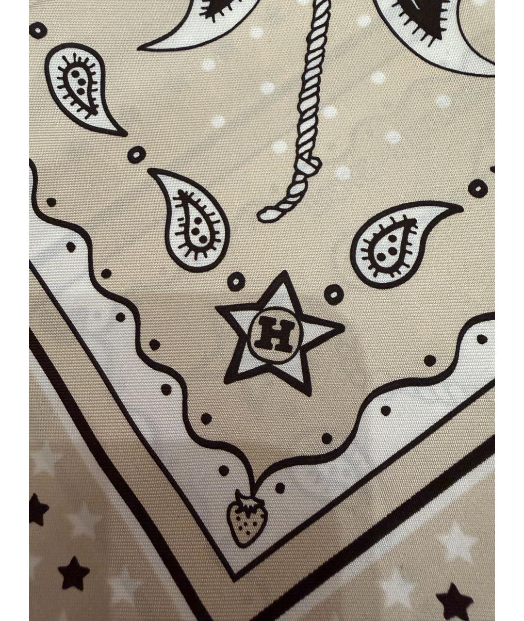 HERMES Бежевый шелковый платок, фото 6