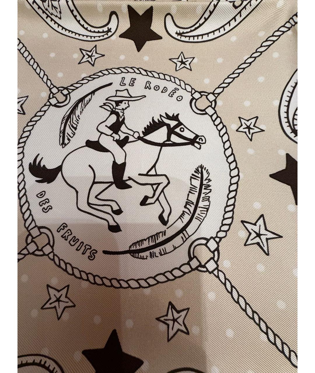 HERMES Бежевый шелковый платок, фото 4