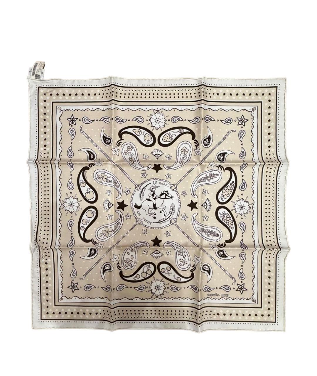 HERMES Бежевый шелковый платок, фото 1