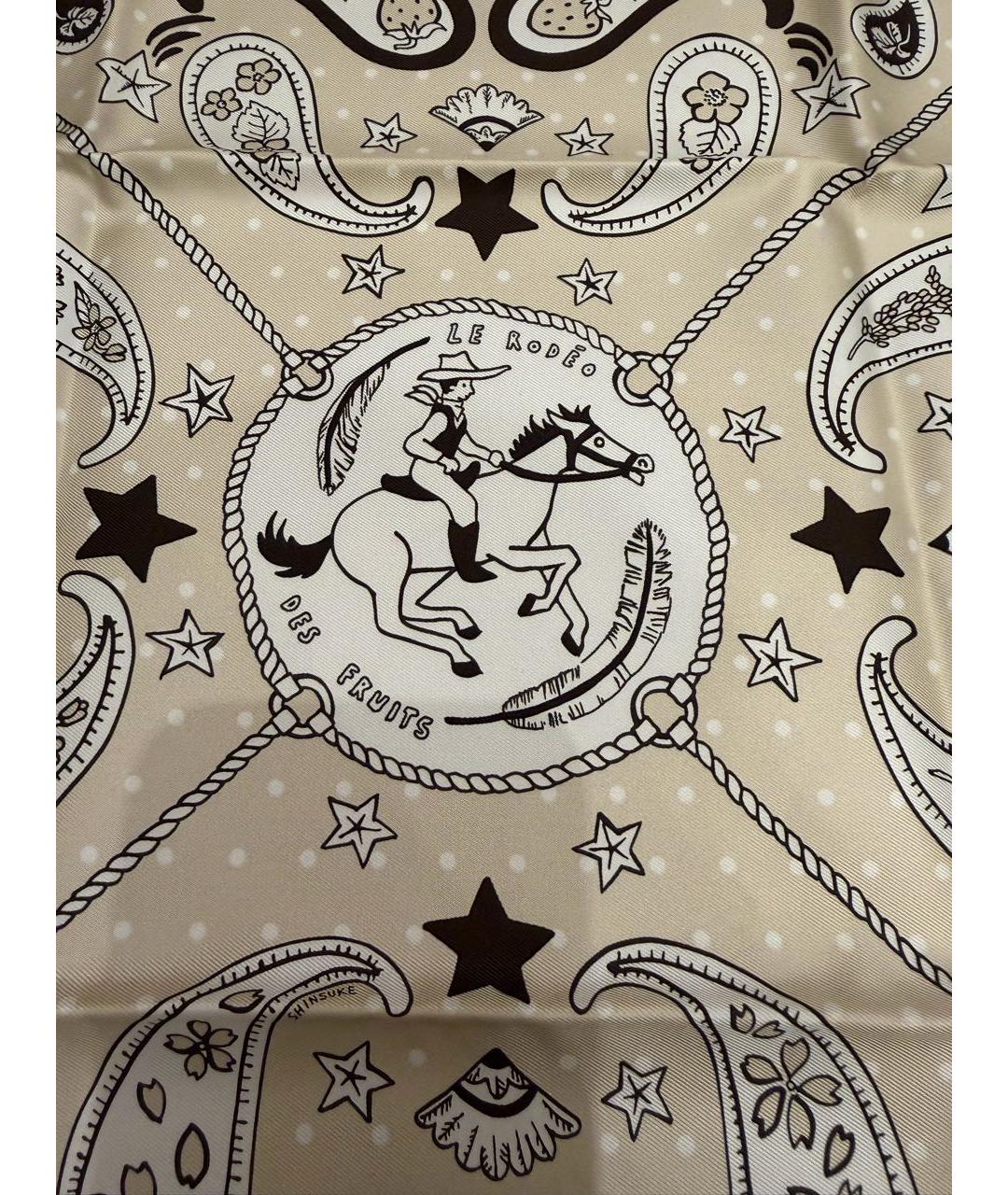 HERMES Бежевый шелковый платок, фото 5