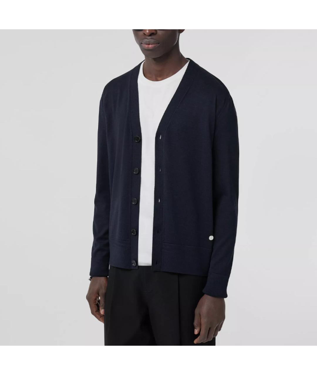 BURBERRY Темно-синий шерстяной кардиган, фото 3