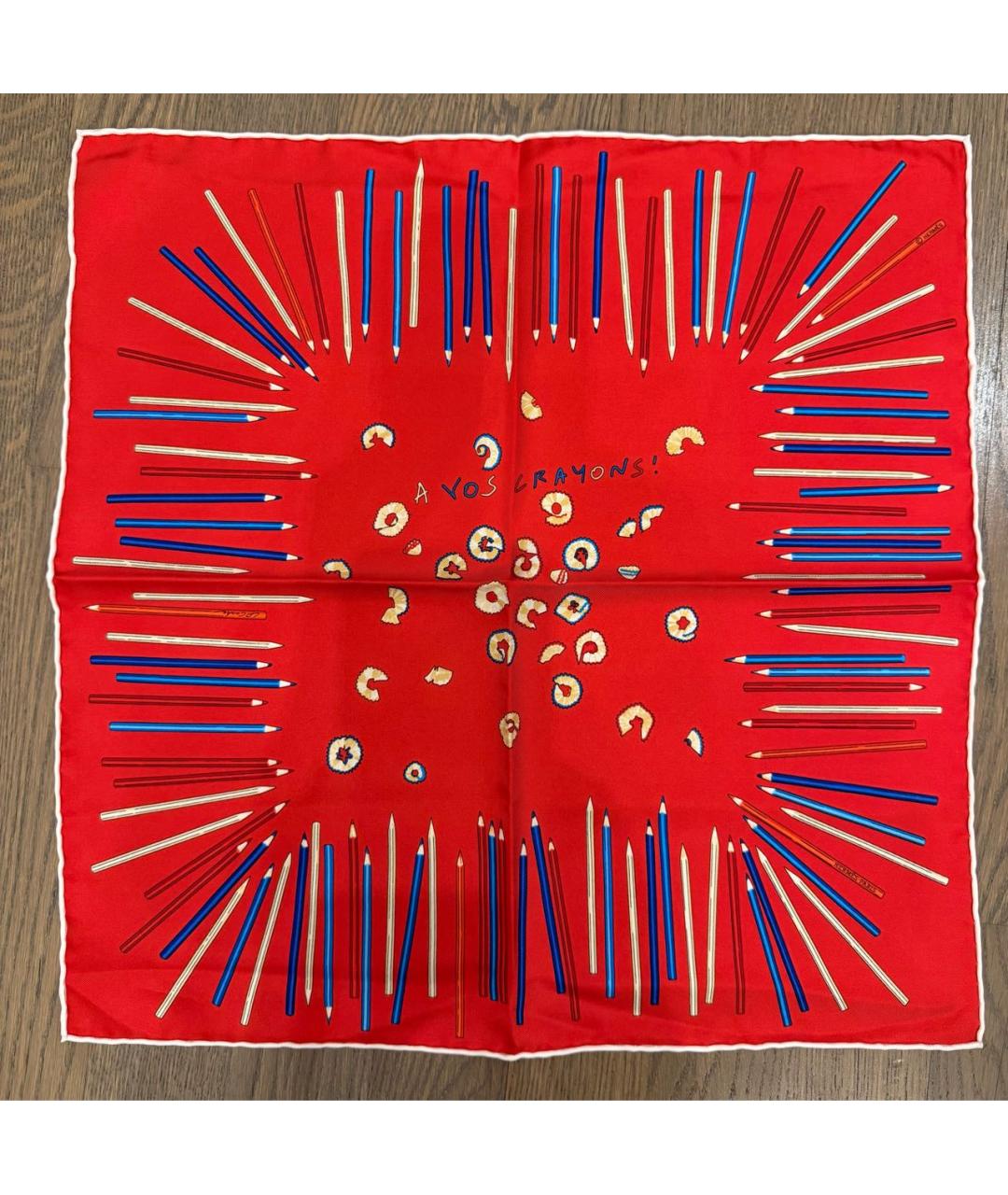 HERMES Красный шелковый платок, фото 6