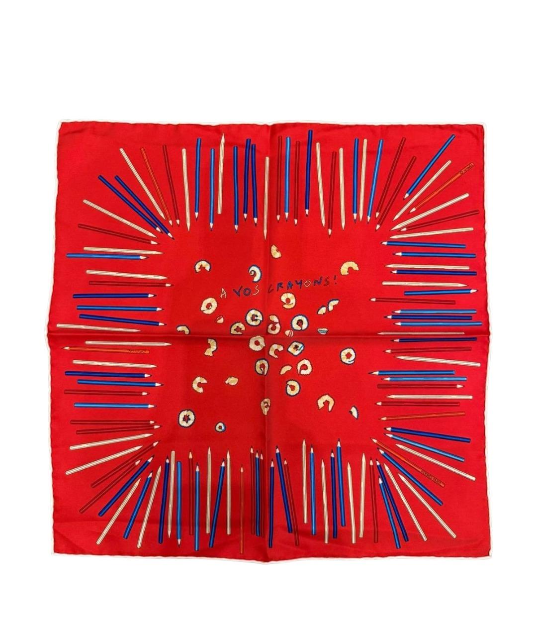 HERMES Красный шелковый платок, фото 1