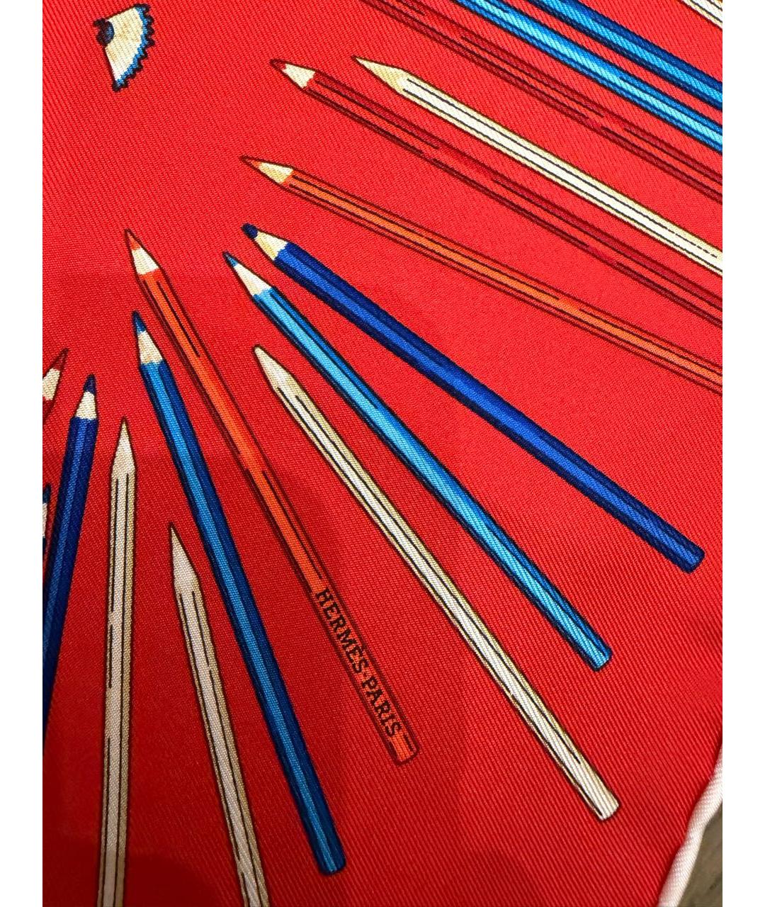 HERMES Красный шелковый платок, фото 4