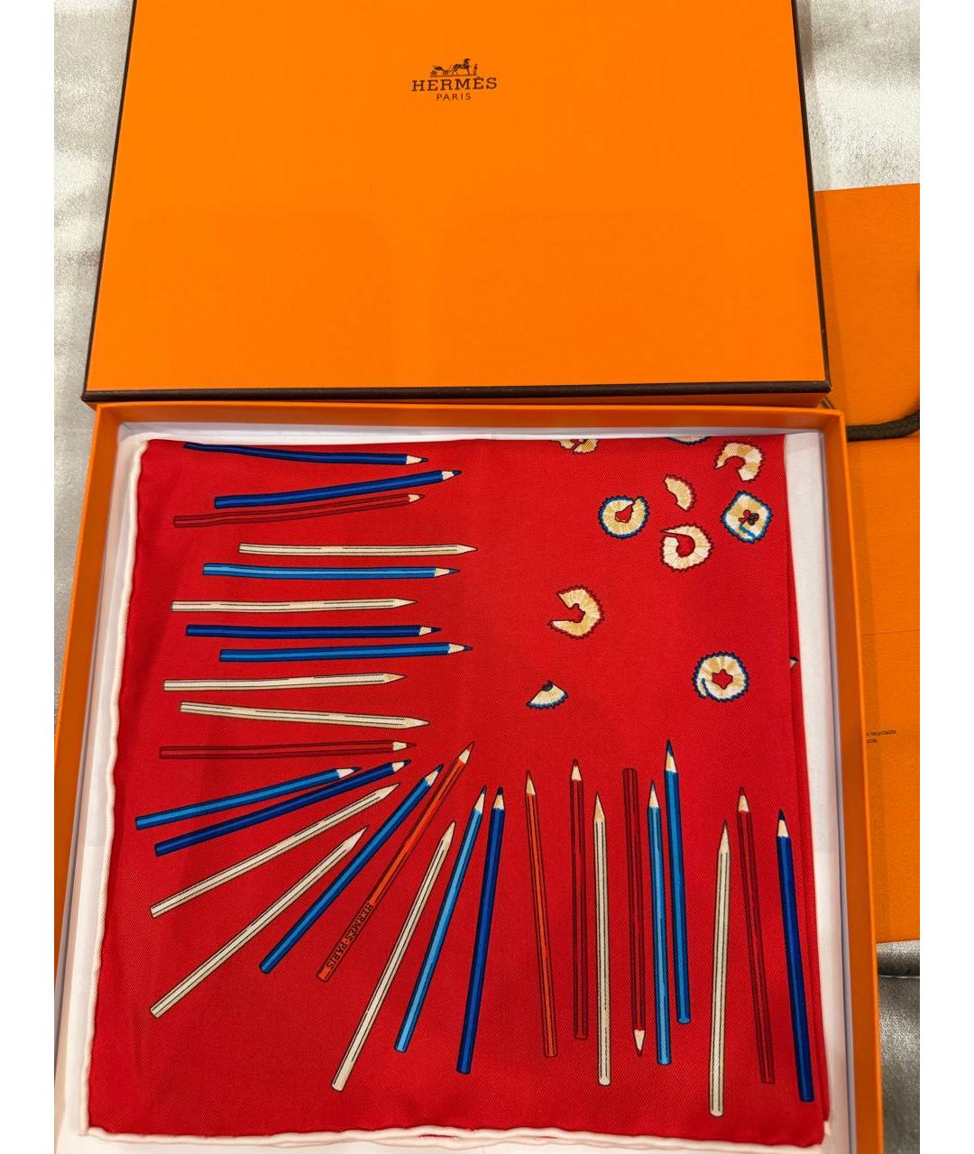 HERMES Красный шелковый платок, фото 2