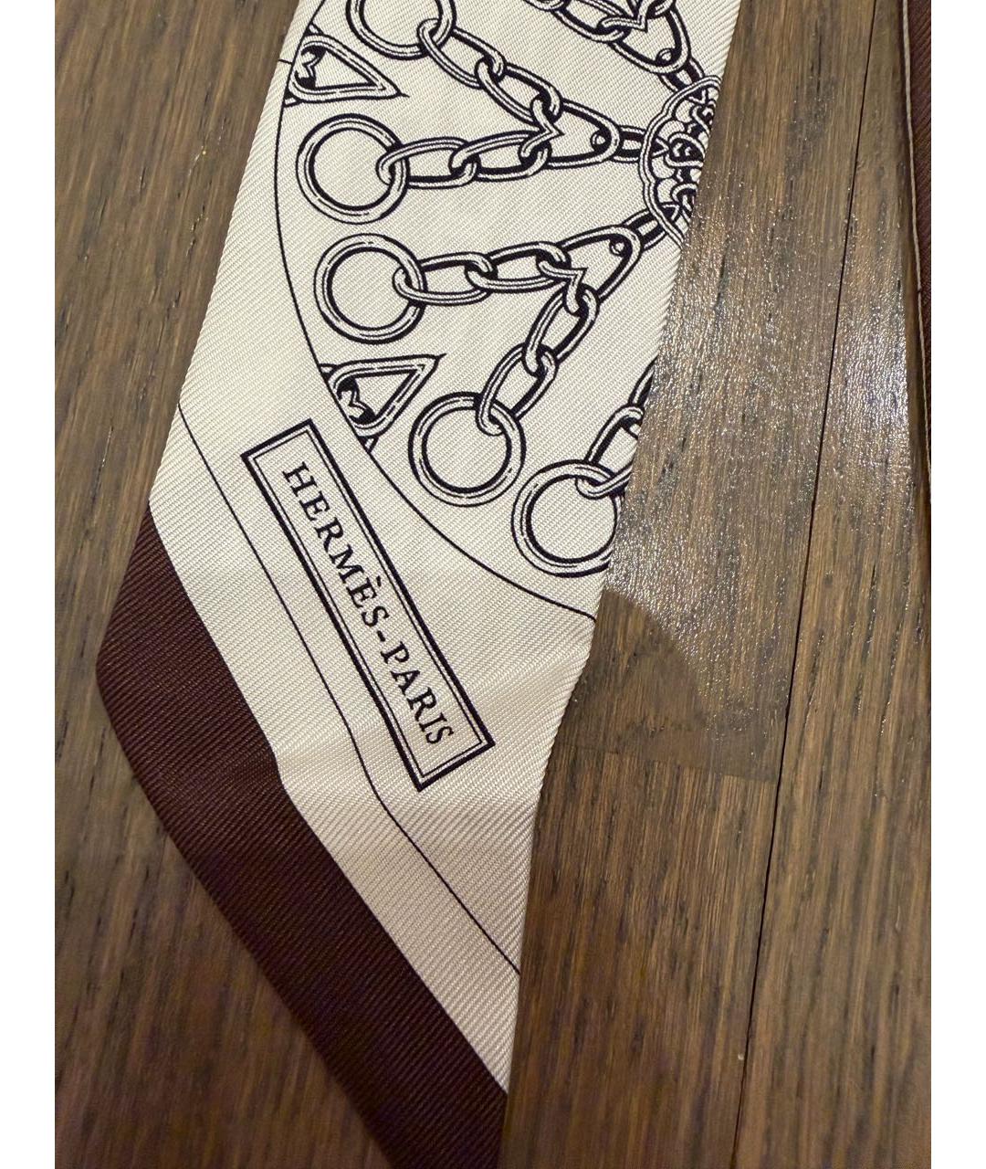HERMES Коричневый шелковый платок, фото 4