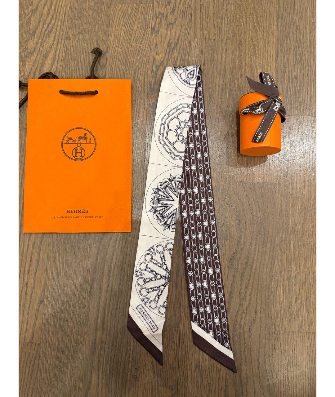 HERMES Коричневый шелковый платок, фото 2