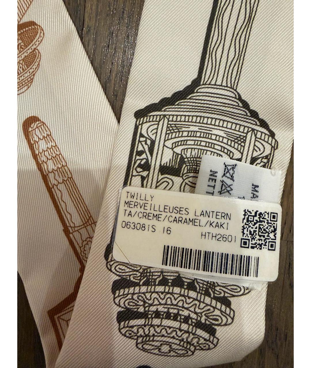 HERMES Белый шелковый платок, фото 3