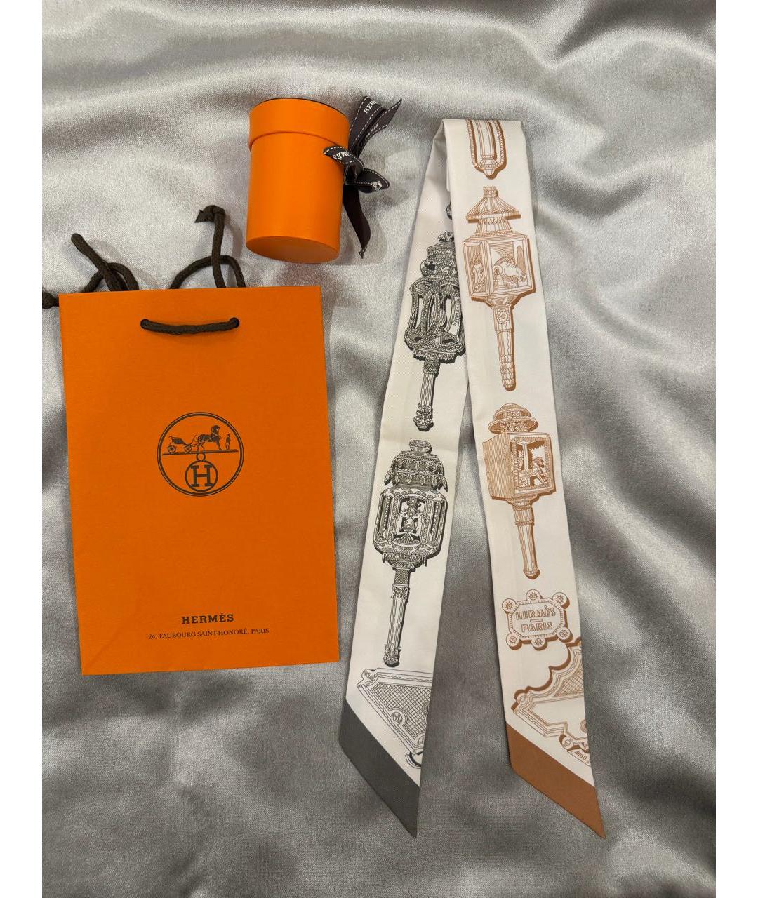 HERMES Белый шелковый платок, фото 2