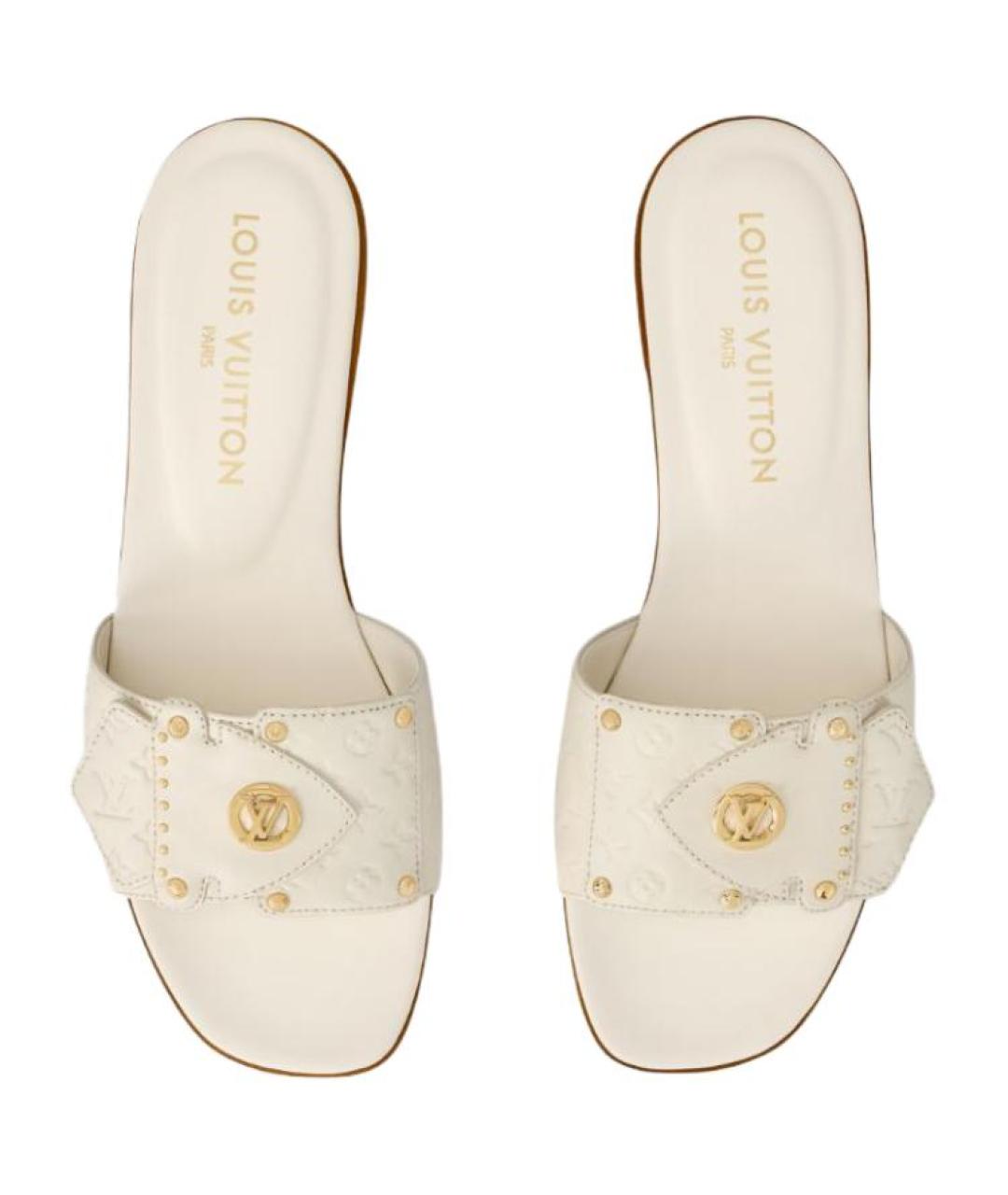 LOUIS VUITTON Белые кожаные шлепанцы, фото 4