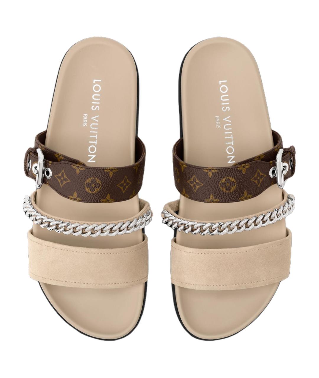 LOUIS VUITTON Бежевые кожаные сандалии, фото 4