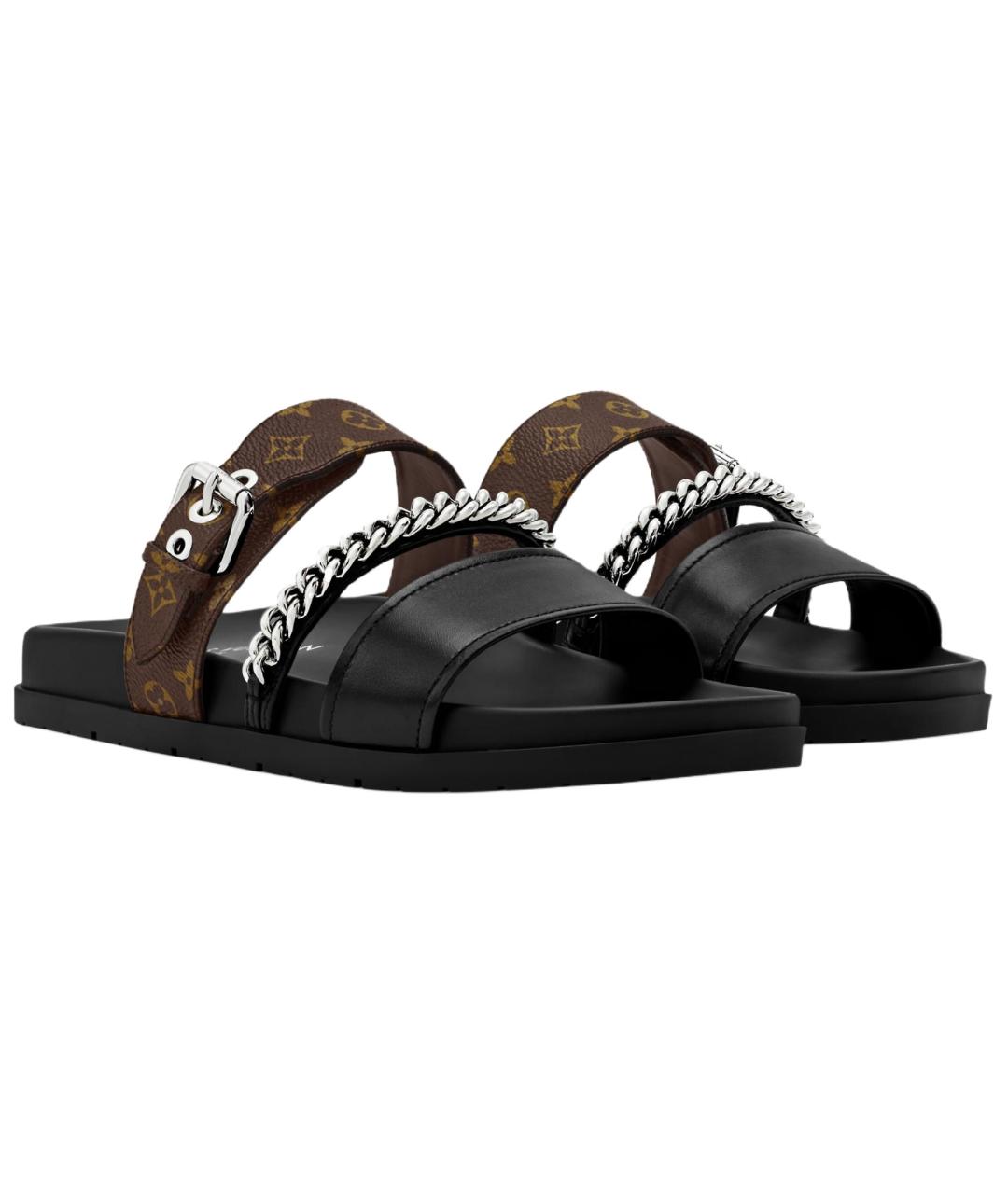 LOUIS VUITTON Черные кожаные сандалии, фото 3