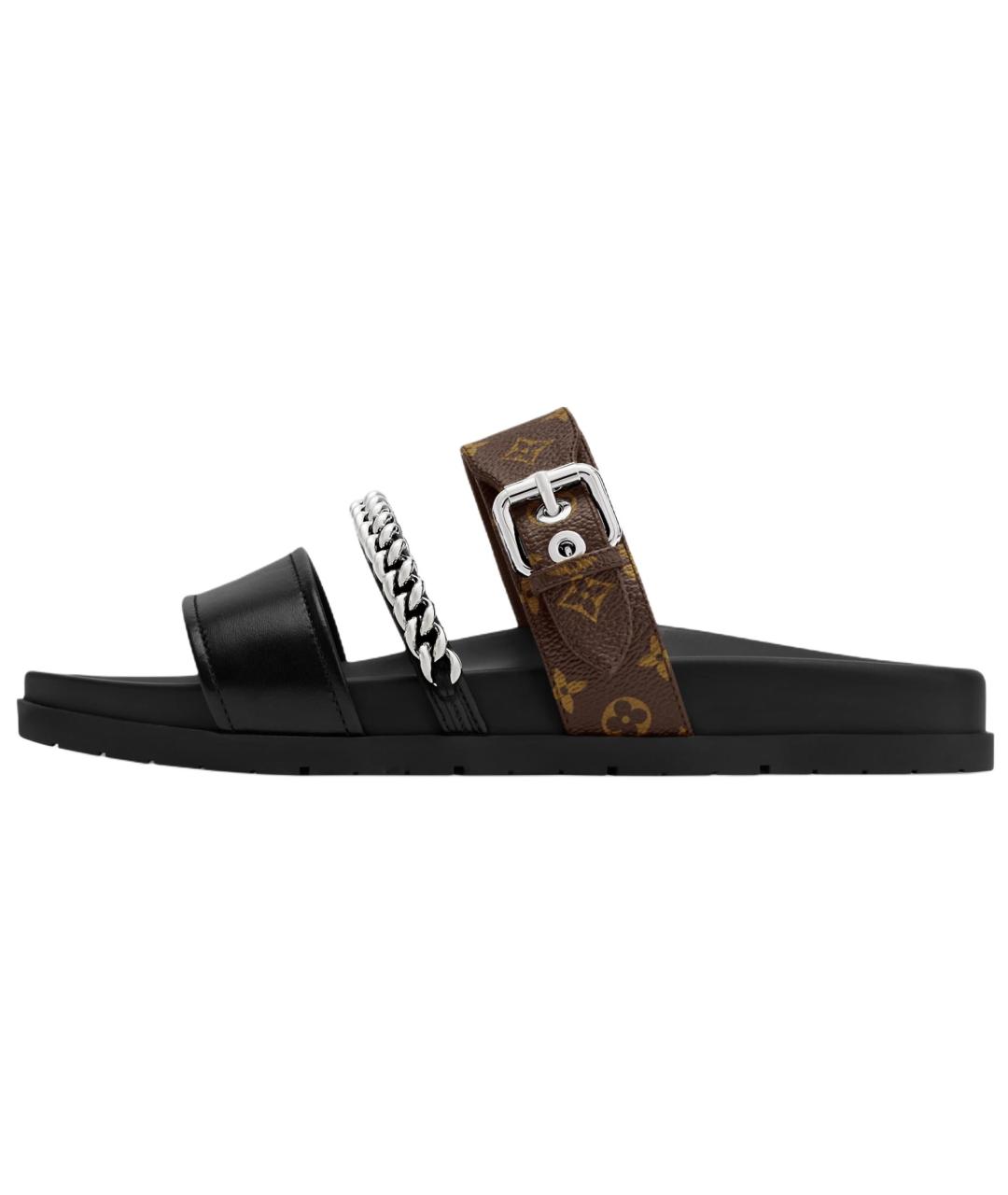 LOUIS VUITTON Черные кожаные сандалии, фото 2