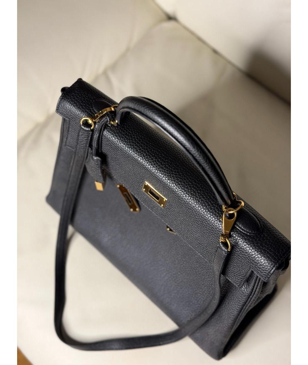 HERMES Черная кожаная сумка с короткими ручками, фото 8