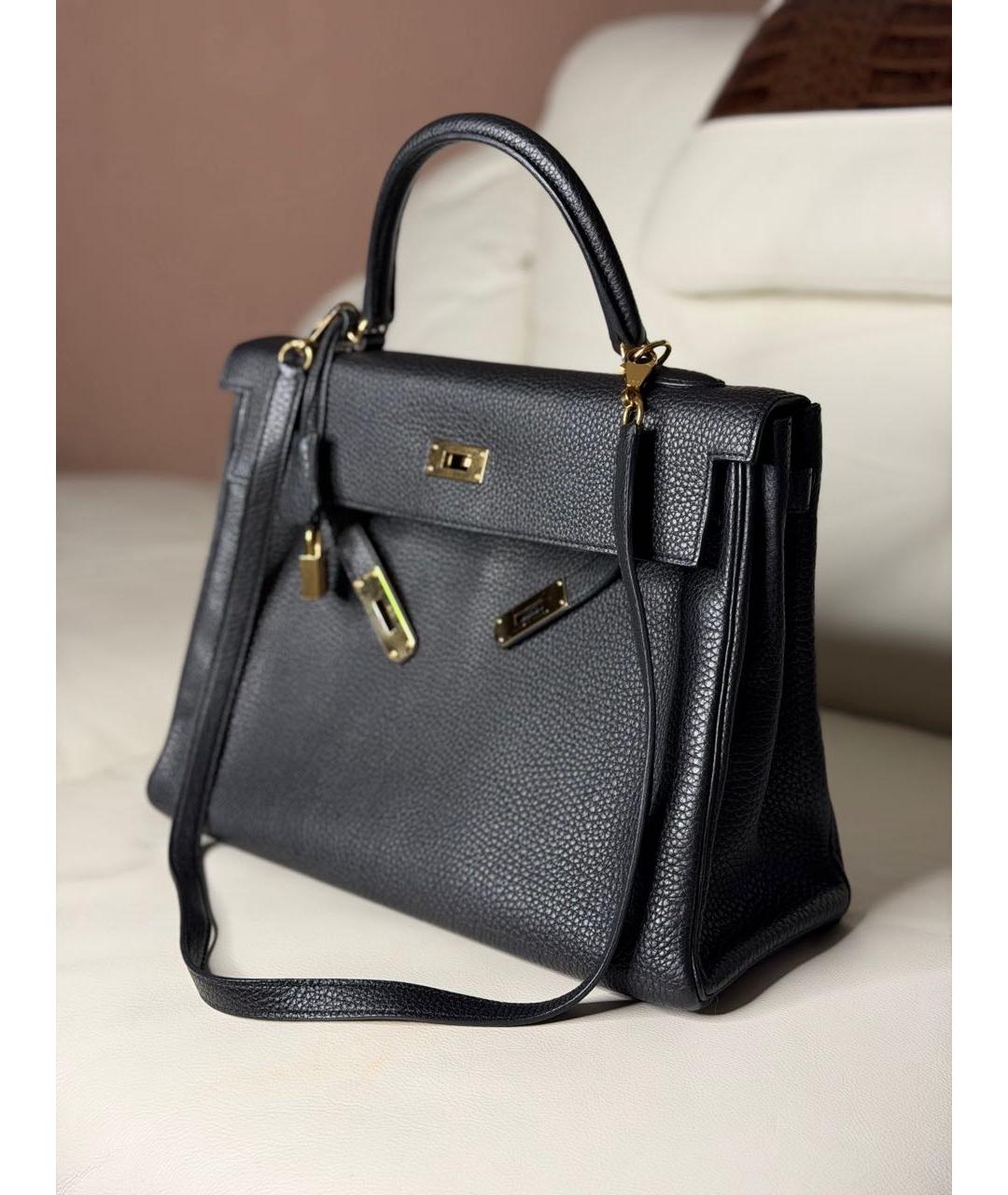 HERMES Черная кожаная сумка с короткими ручками, фото 2