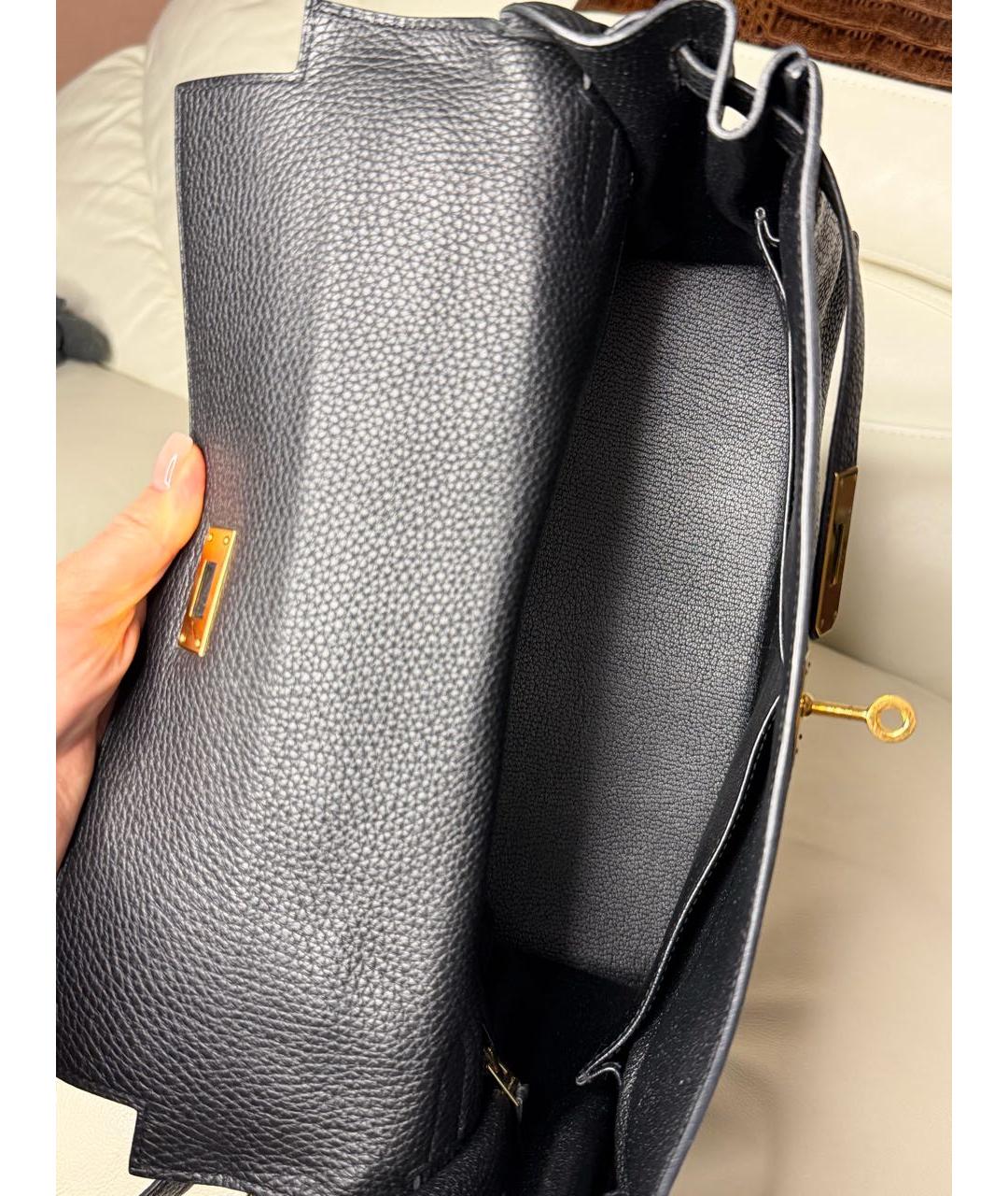 HERMES Черная кожаная сумка с короткими ручками, фото 4