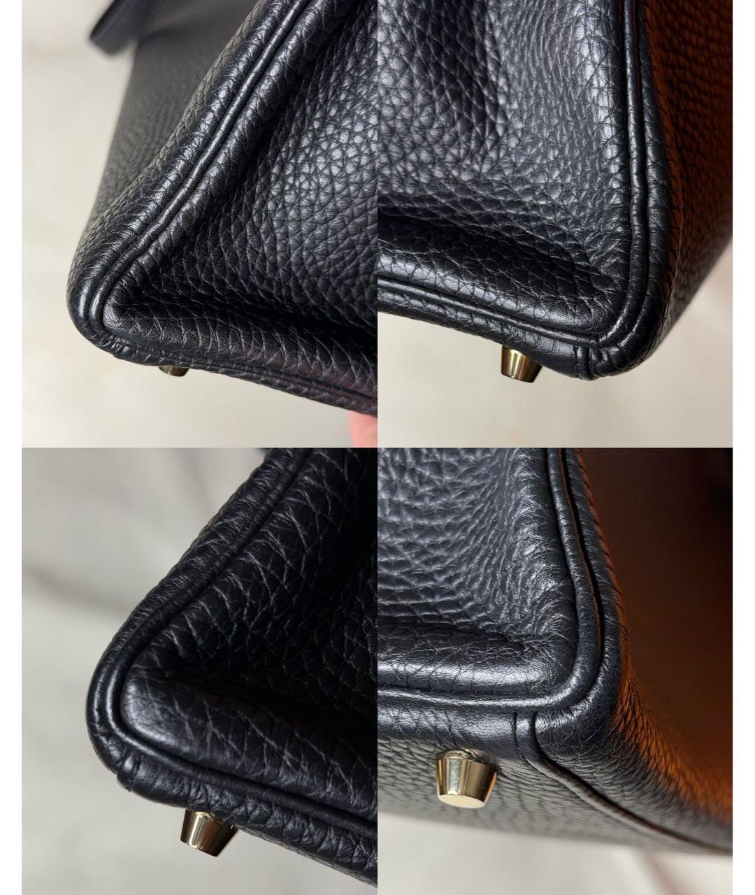 HERMES Черная кожаная сумка с короткими ручками, фото 5