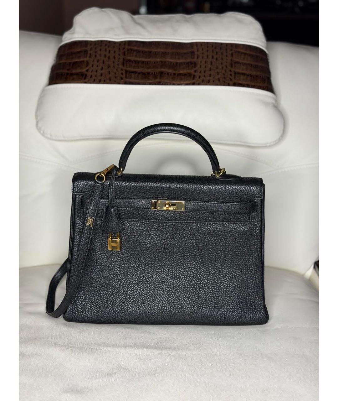 HERMES Черная кожаная сумка с короткими ручками, фото 9