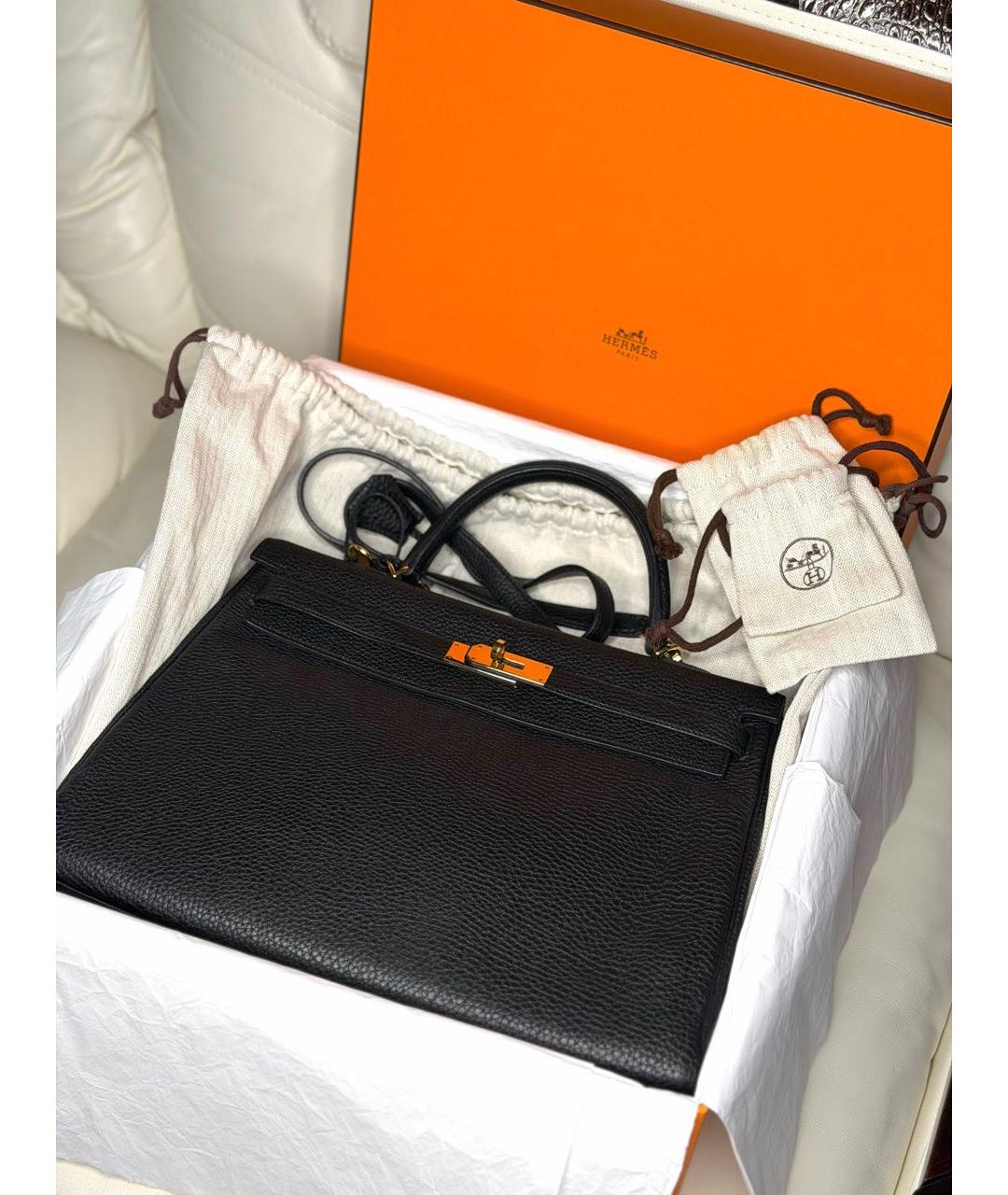 HERMES Черная кожаная сумка с короткими ручками, фото 3