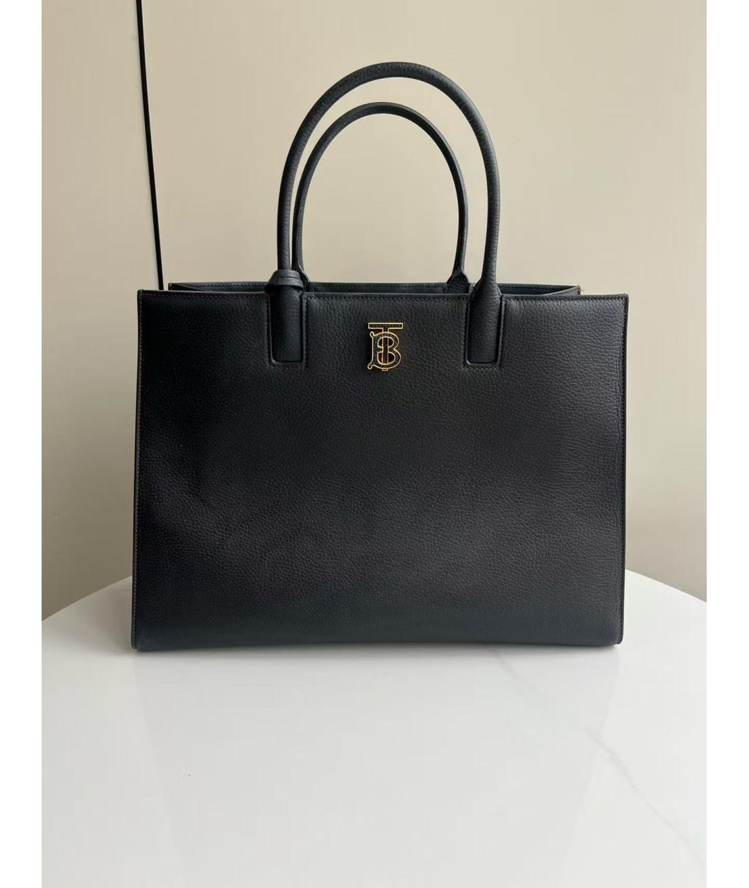 BURBERRY Черная кожаная сумка с короткими ручками, фото 2