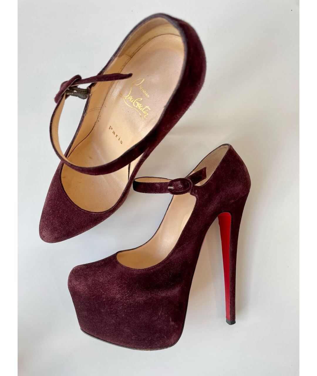 CHRISTIAN LOUBOUTIN Бордовые замшевые туфли, фото 5