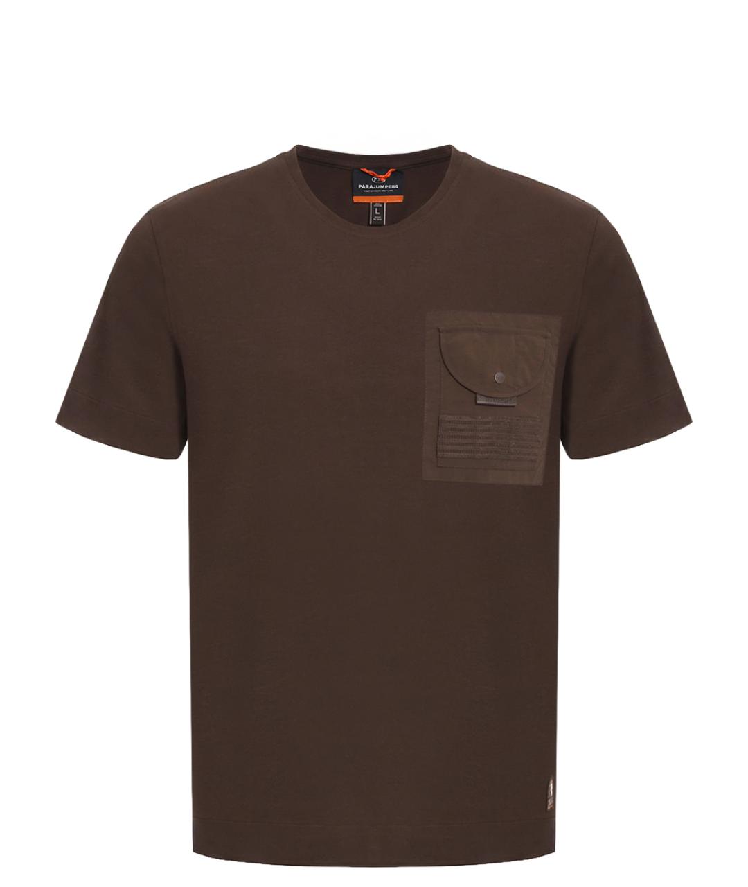 PARAJUMPERS Коричневая хлопковая футболка, фото 1