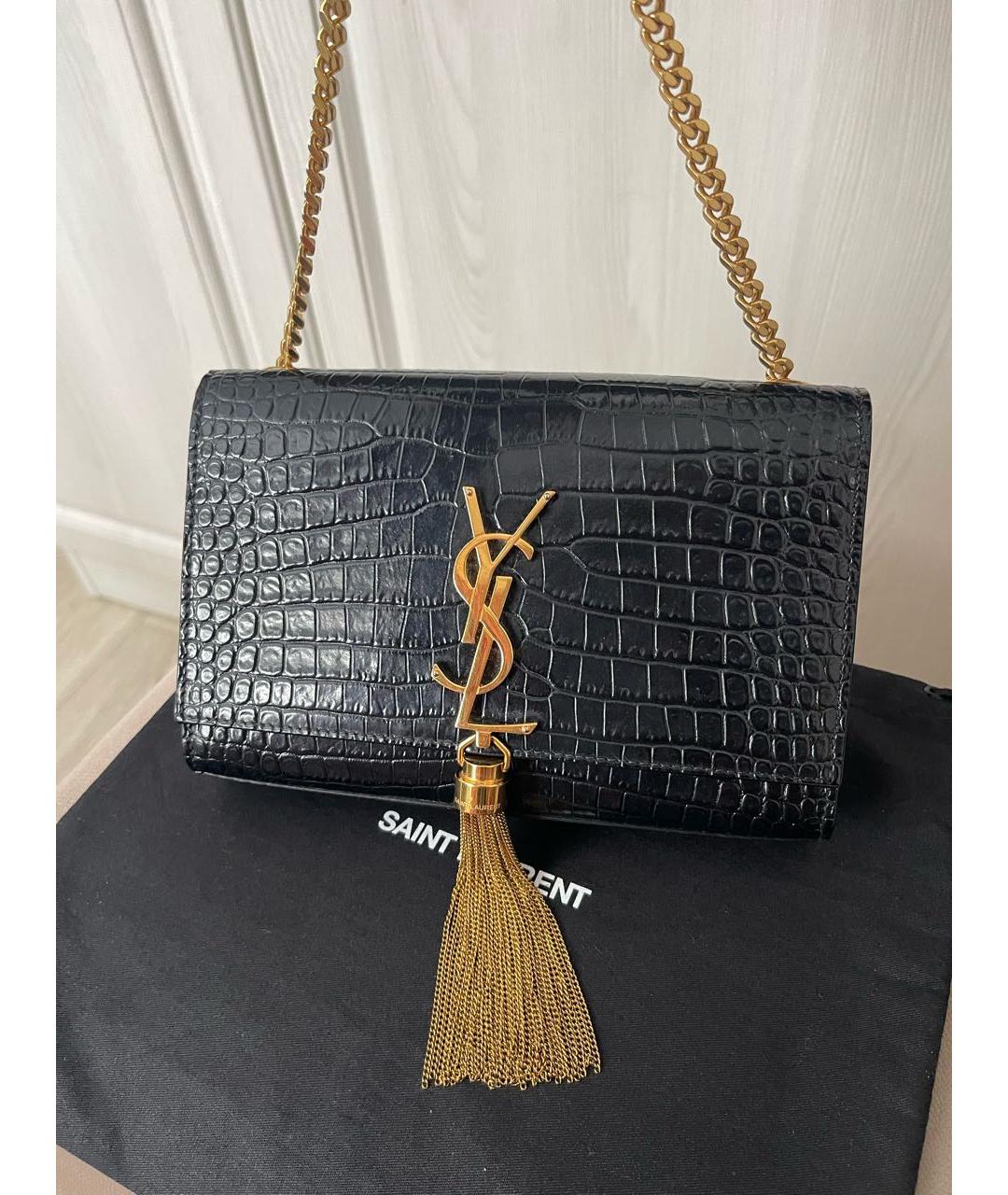 SAINT LAURENT Черная кожаная сумка через плечо, фото 2