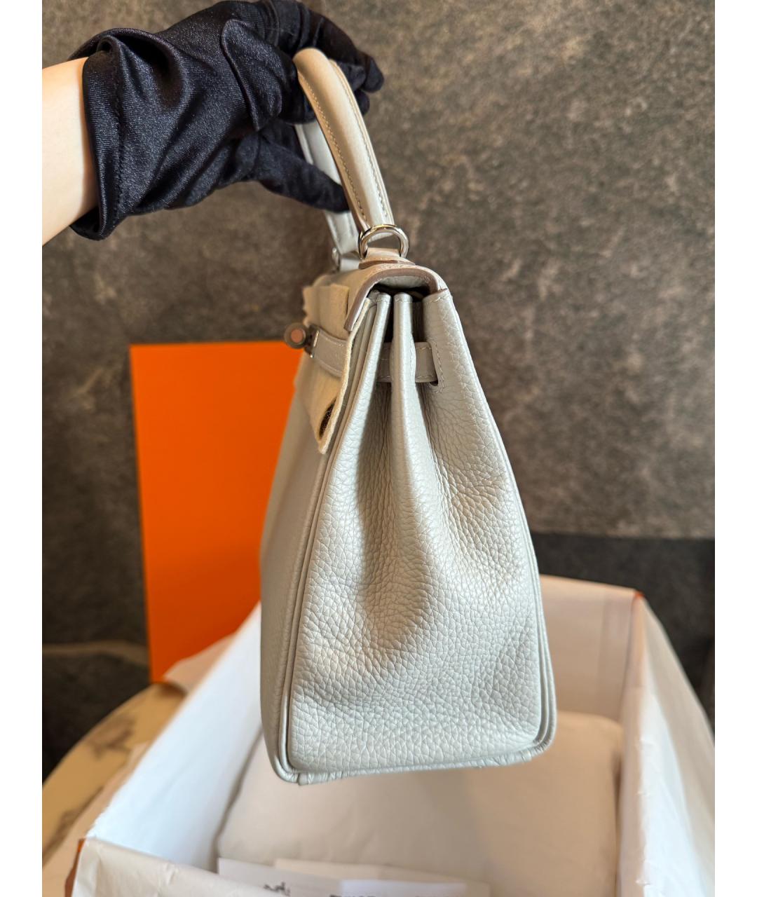 HERMES Серая кожаная сумка с короткими ручками, фото 4
