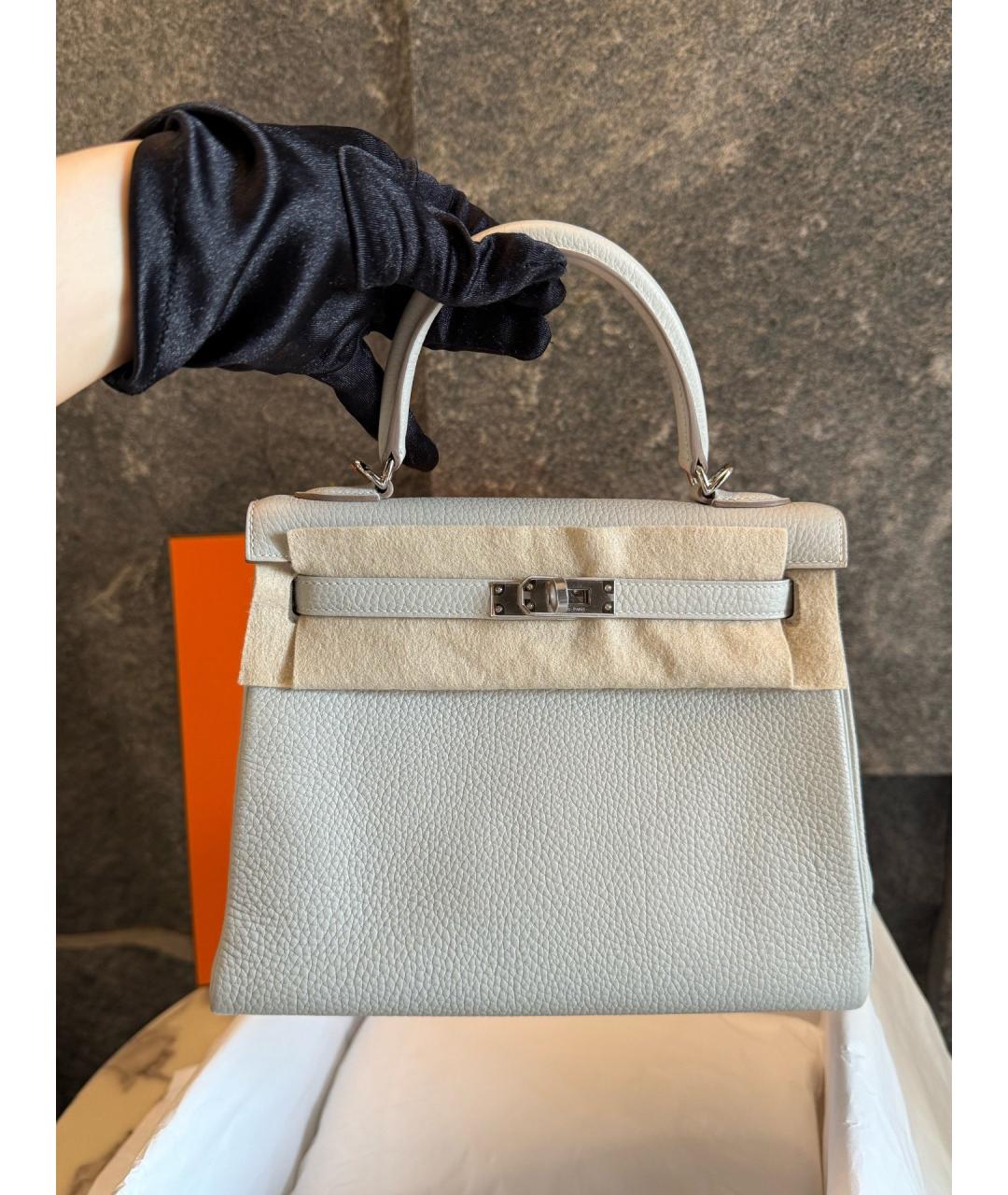 HERMES Серая кожаная сумка с короткими ручками, фото 2