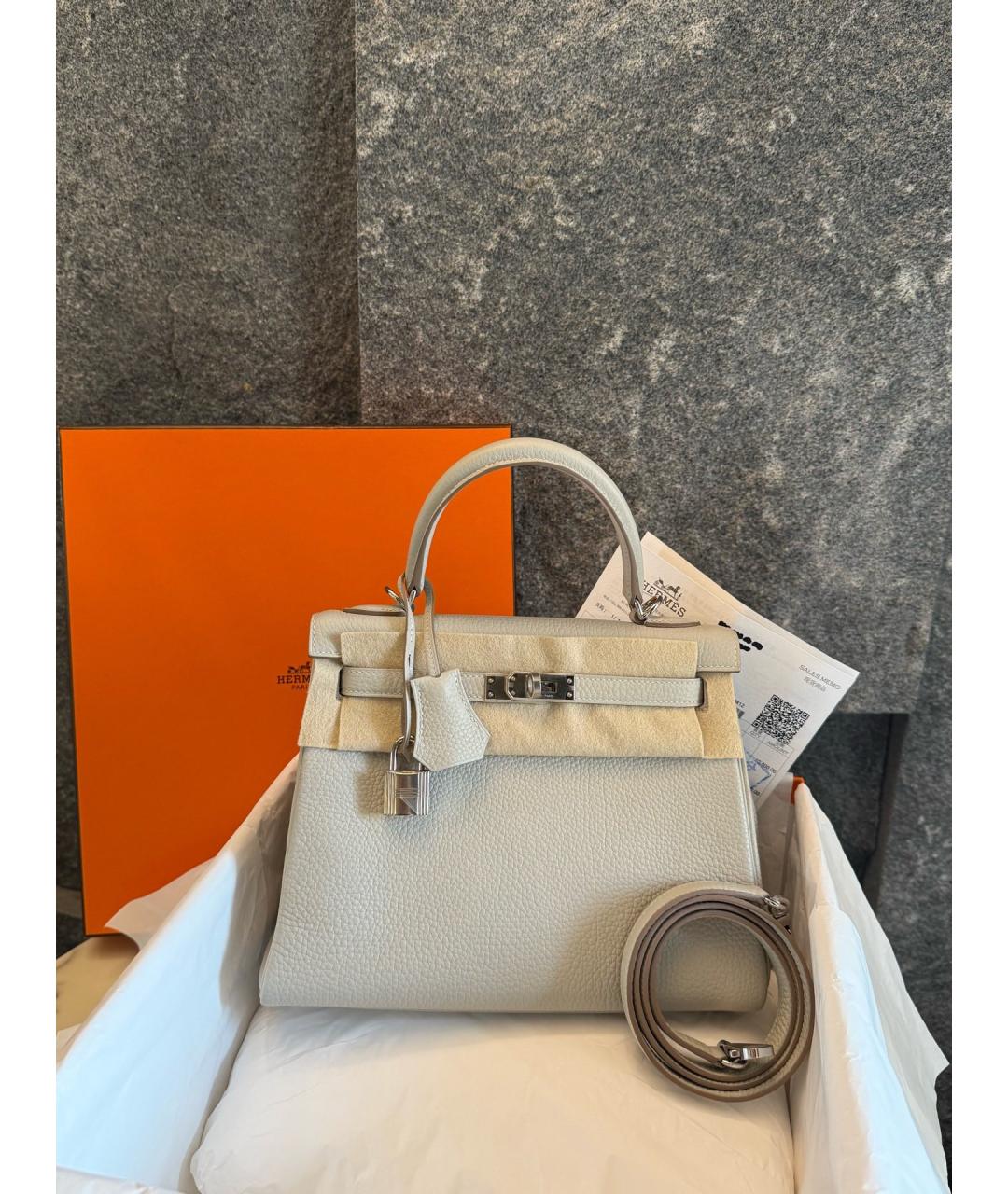 HERMES Серая кожаная сумка с короткими ручками, фото 10