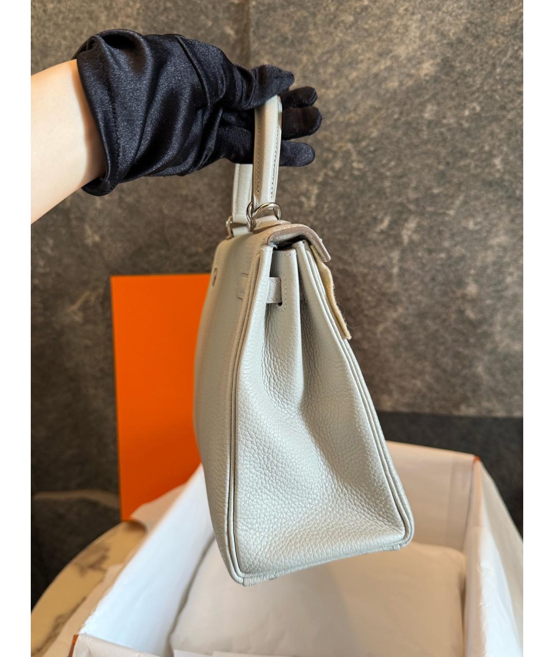 HERMES Серая кожаная сумка с короткими ручками, фото 3