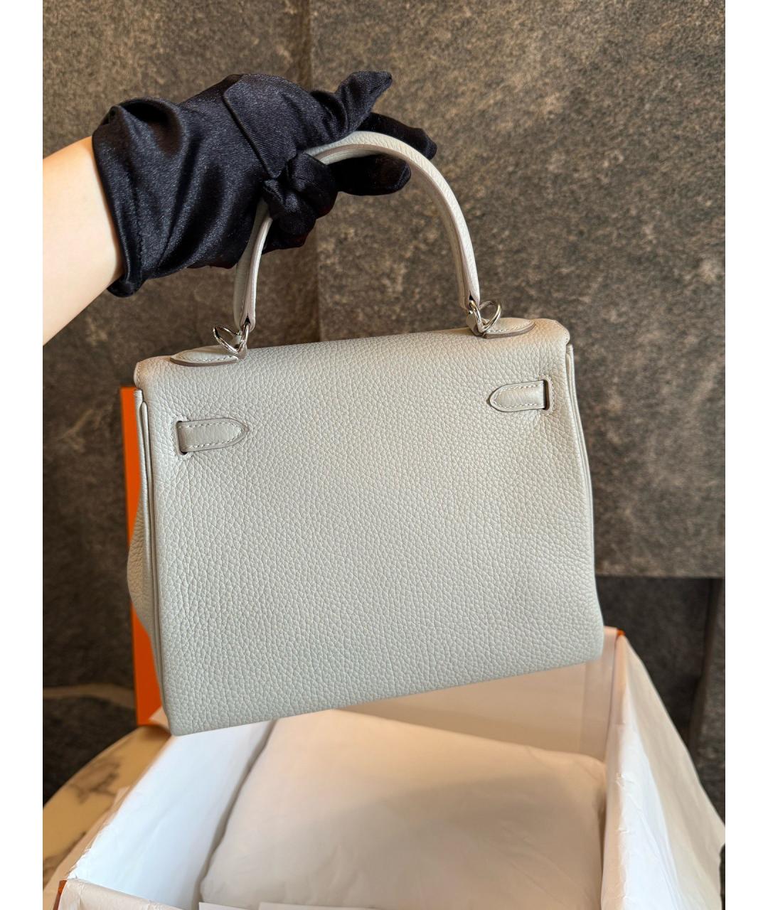 HERMES Серая кожаная сумка с короткими ручками, фото 5