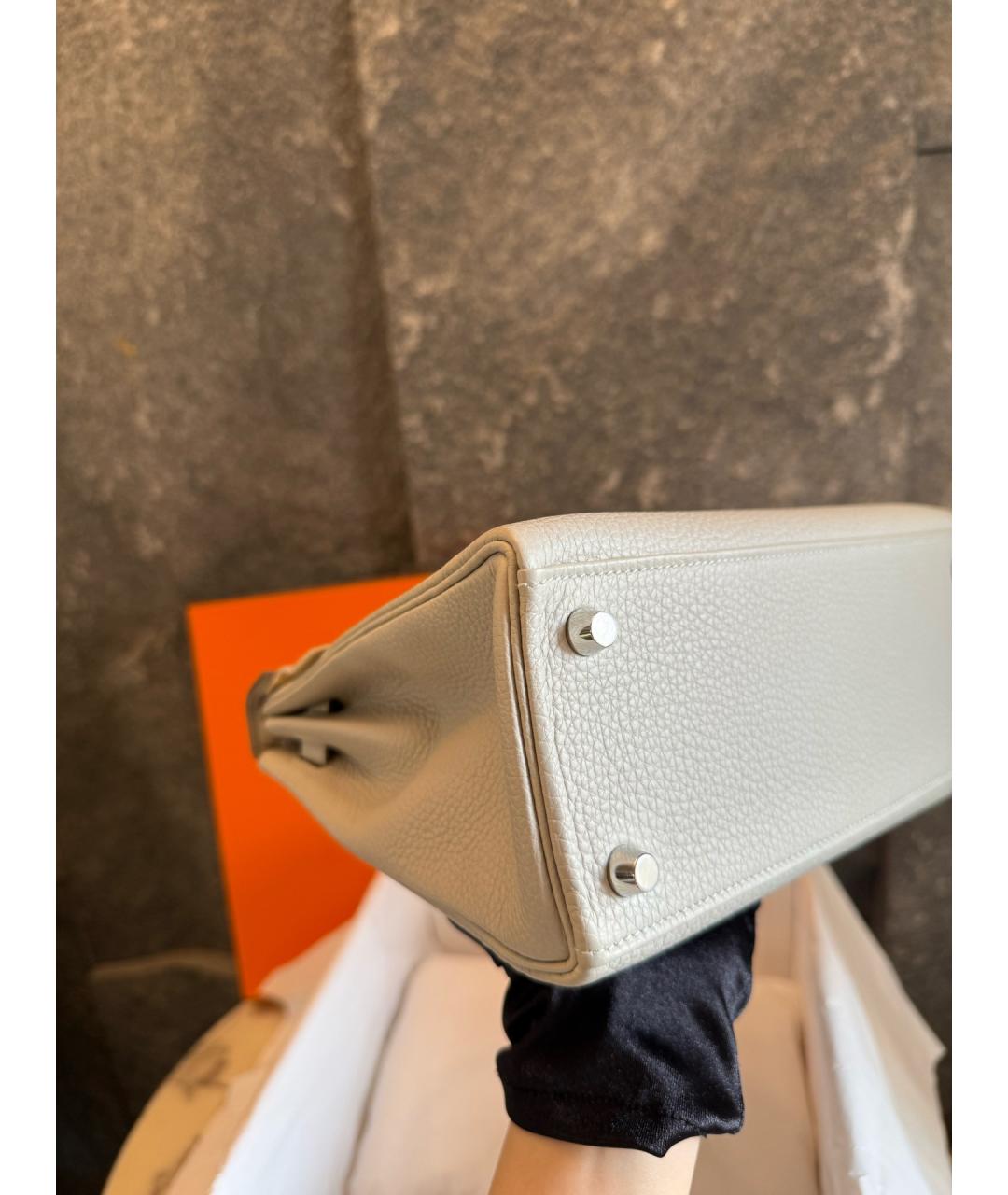 HERMES Серая кожаная сумка с короткими ручками, фото 8