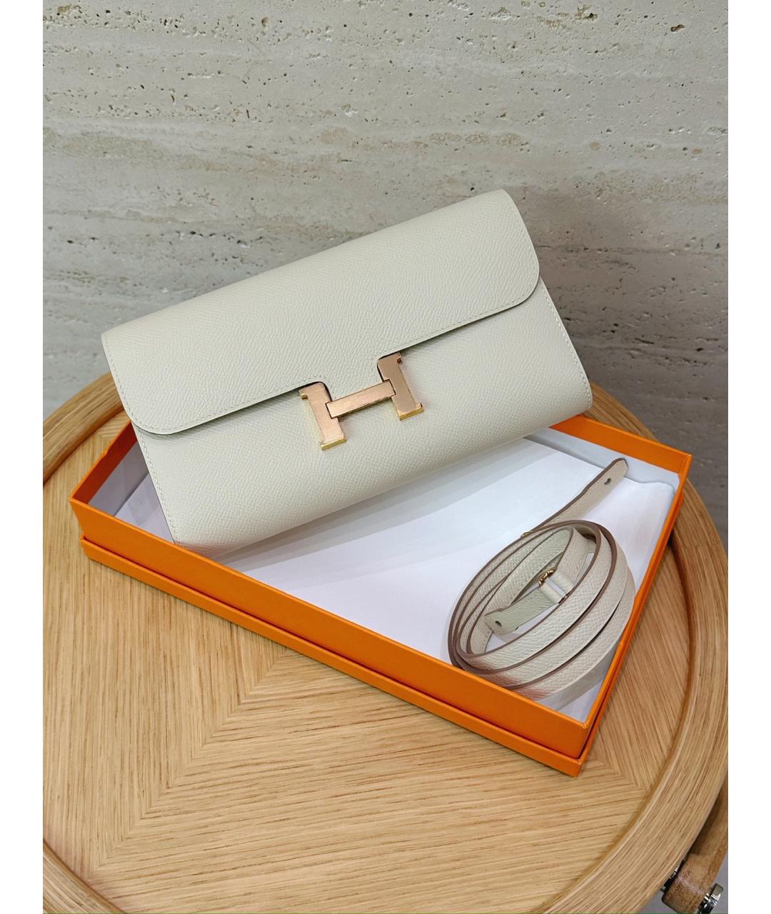 HERMES Белая кожаная сумка через плечо, фото 2