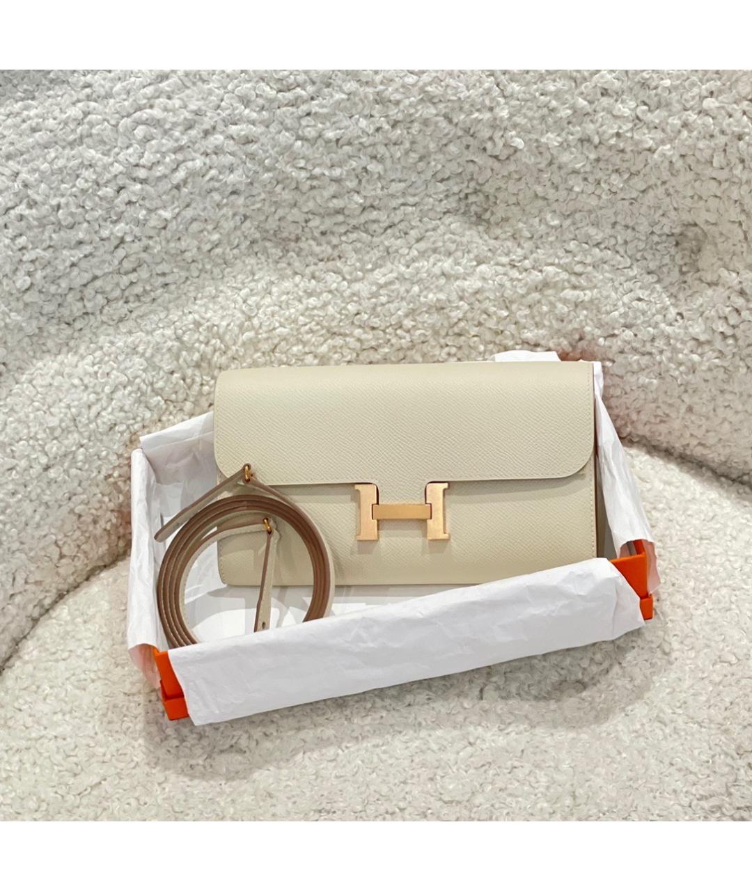 HERMES Белая кожаная сумка через плечо, фото 5