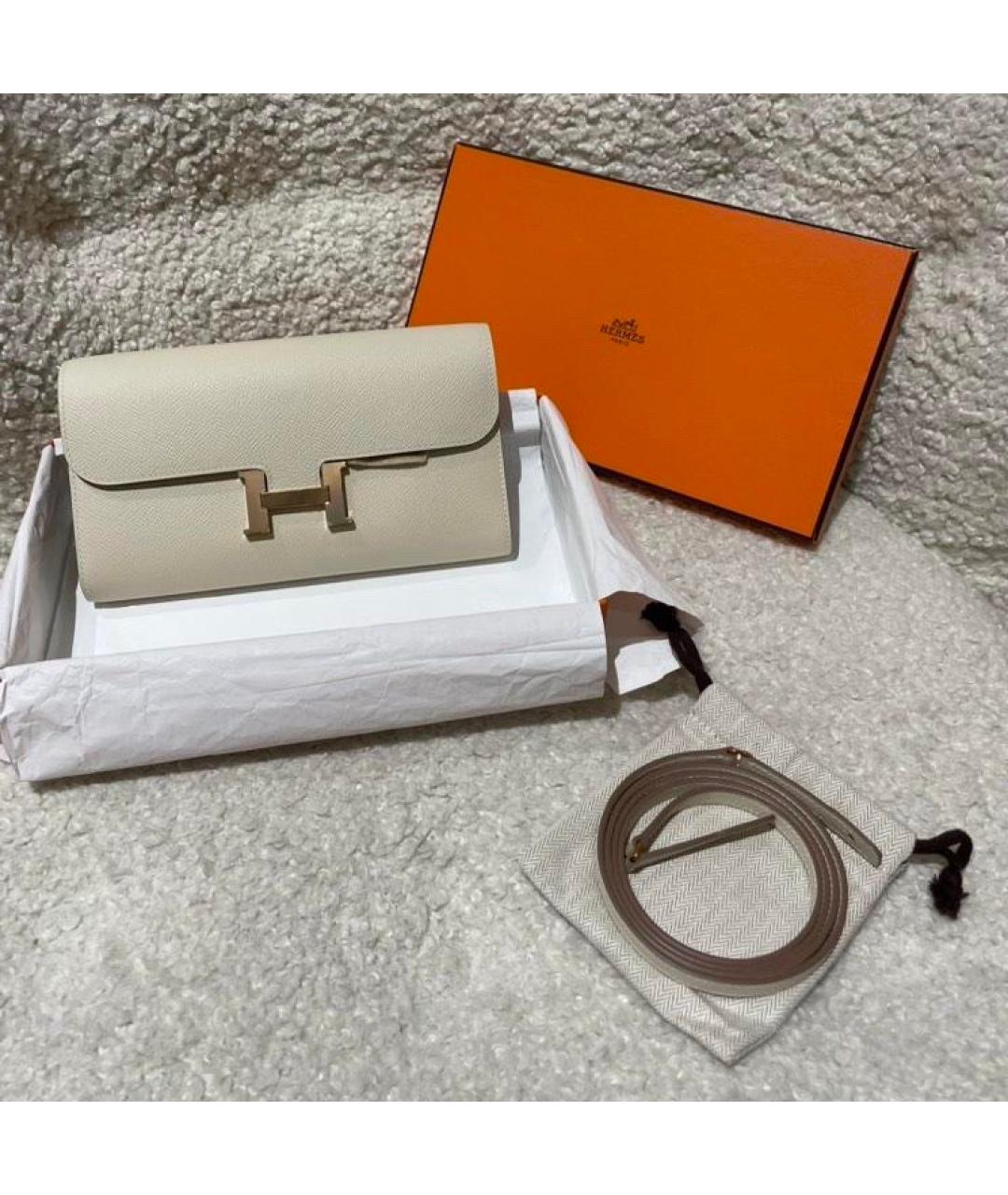HERMES Белая кожаная сумка через плечо, фото 3