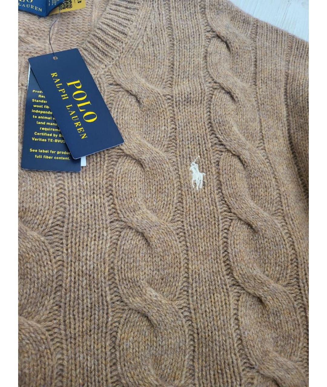 POLO RALPH LAUREN Бежевый шерстяной джемпер / свитер, фото 4