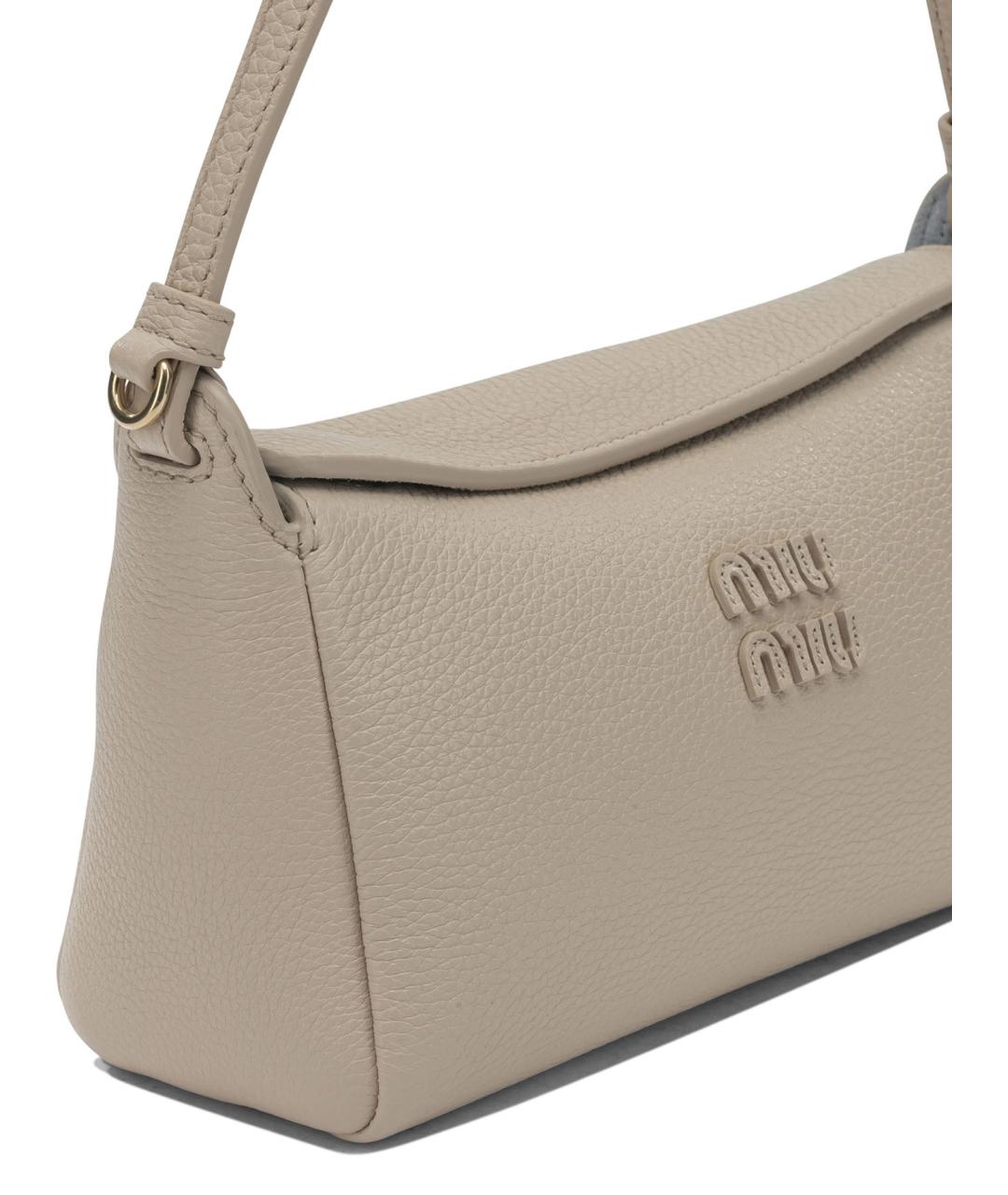 MIU MIU Бежевая кожаная сумка через плечо, фото 4