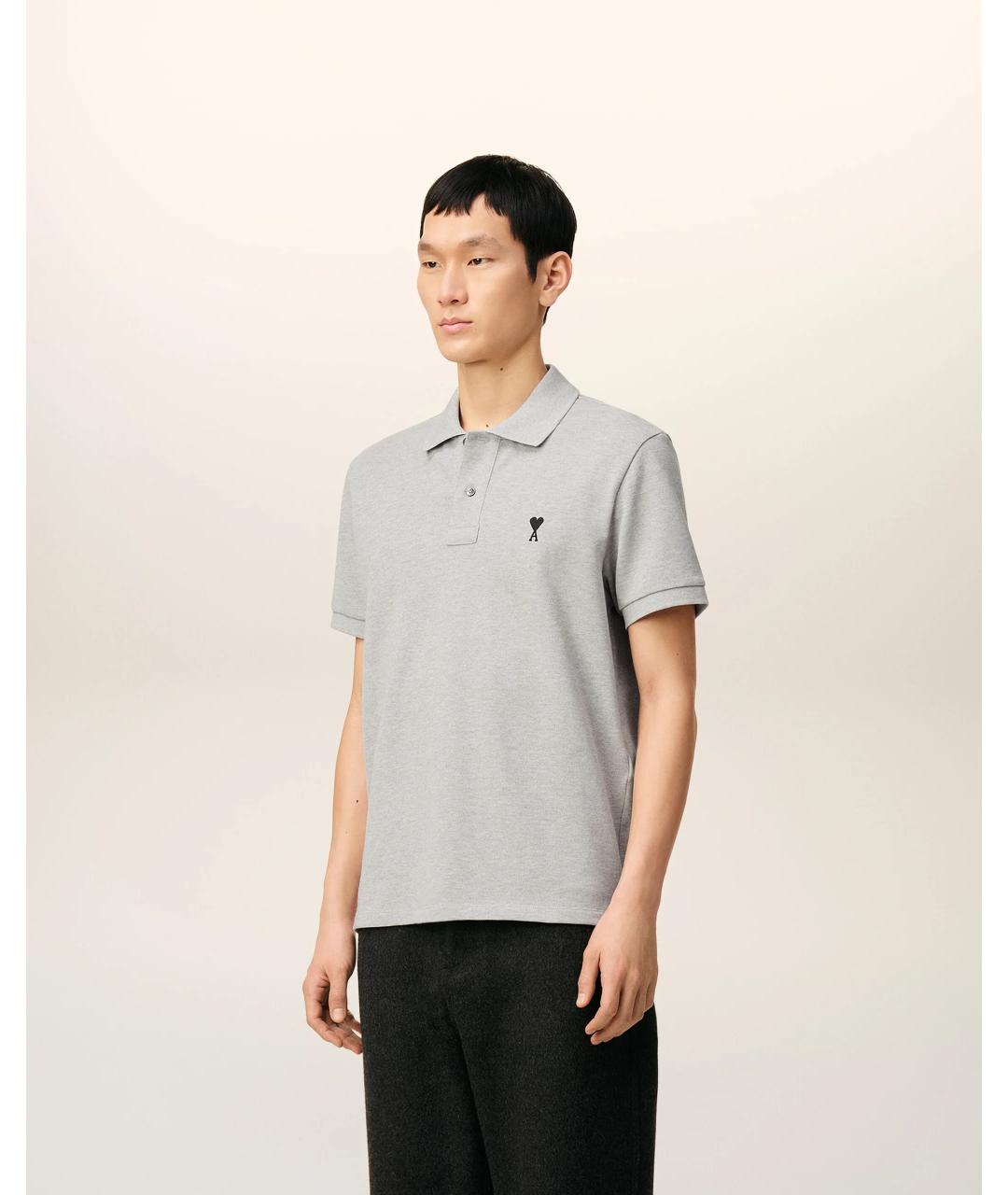 Ami Paris Серое хлопковое поло с коротким рукавом, фото 6