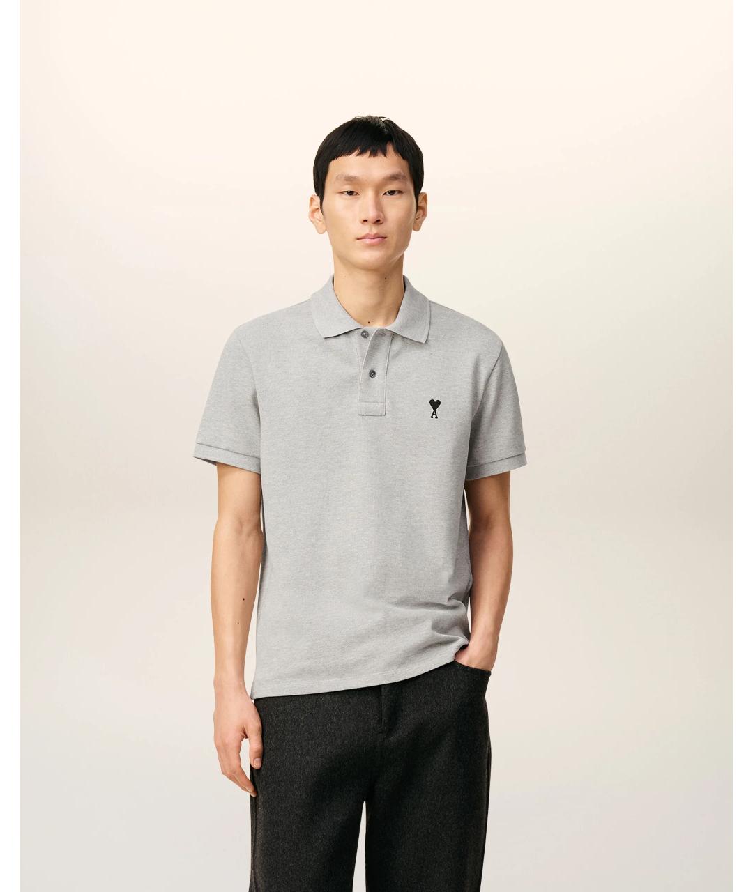 Ami Paris Серое хлопковое поло с коротким рукавом, фото 2