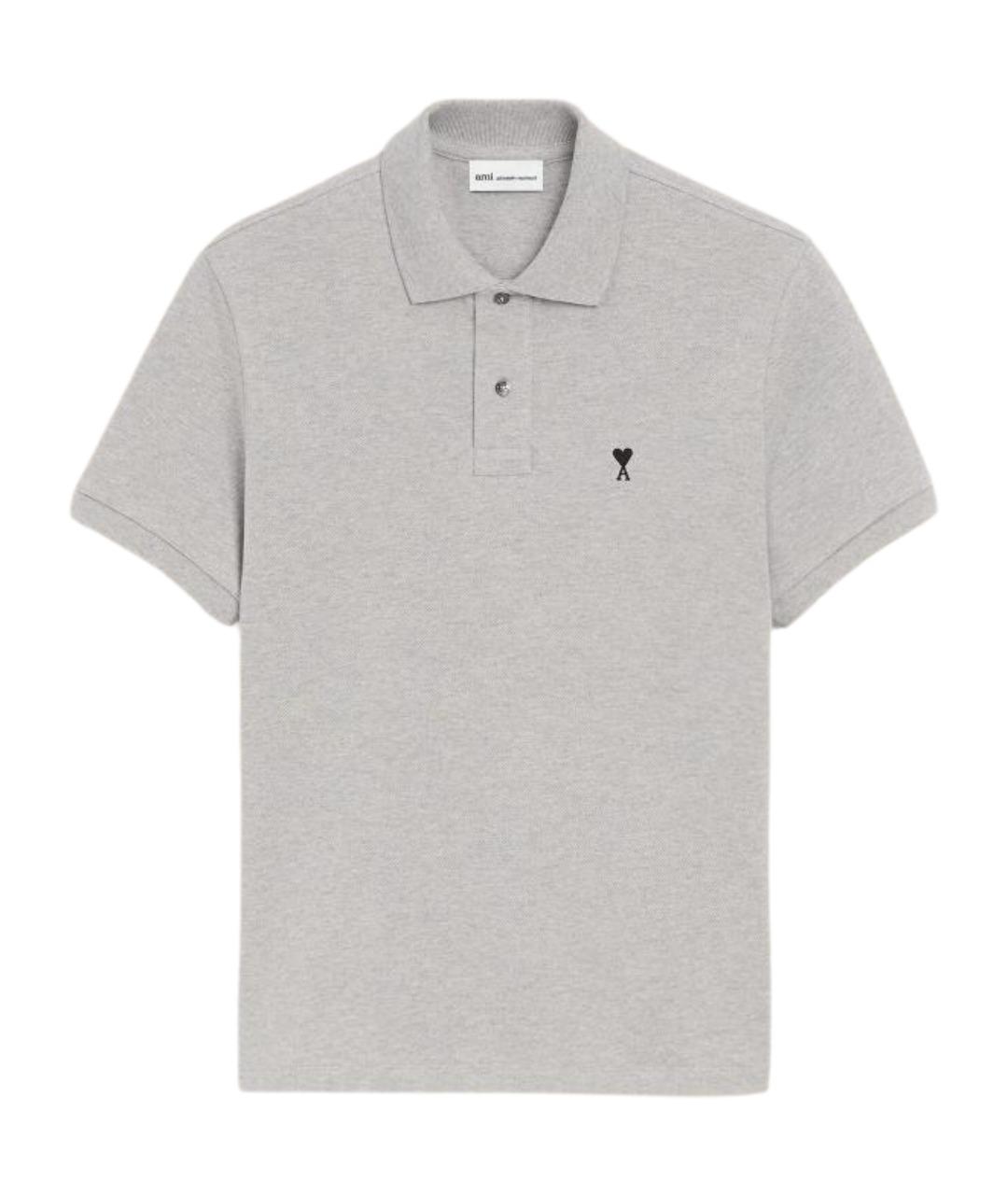 Ami Paris Серое хлопковое поло с коротким рукавом, фото 1