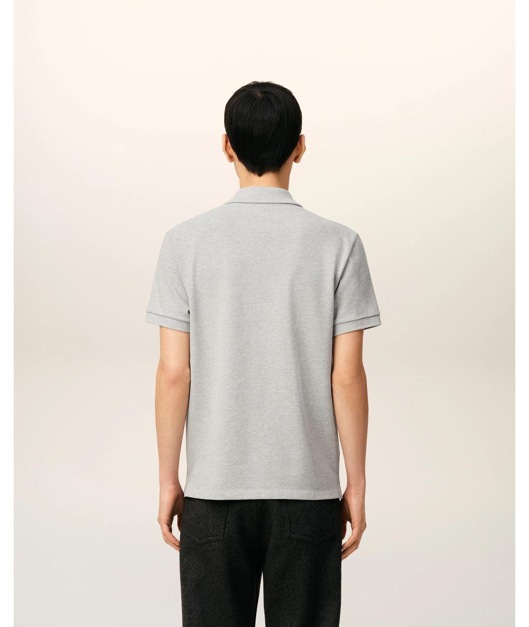Ami Paris Серое хлопковое поло с коротким рукавом, фото 5