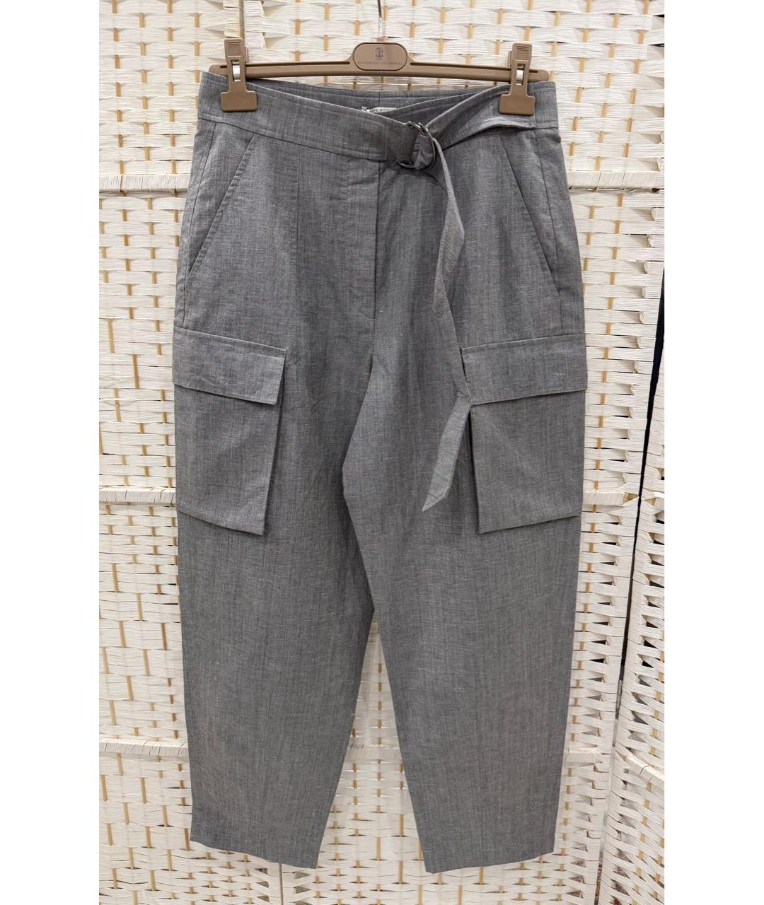 BRUNELLO CUCINELLI Серые брюки широкие, фото 4